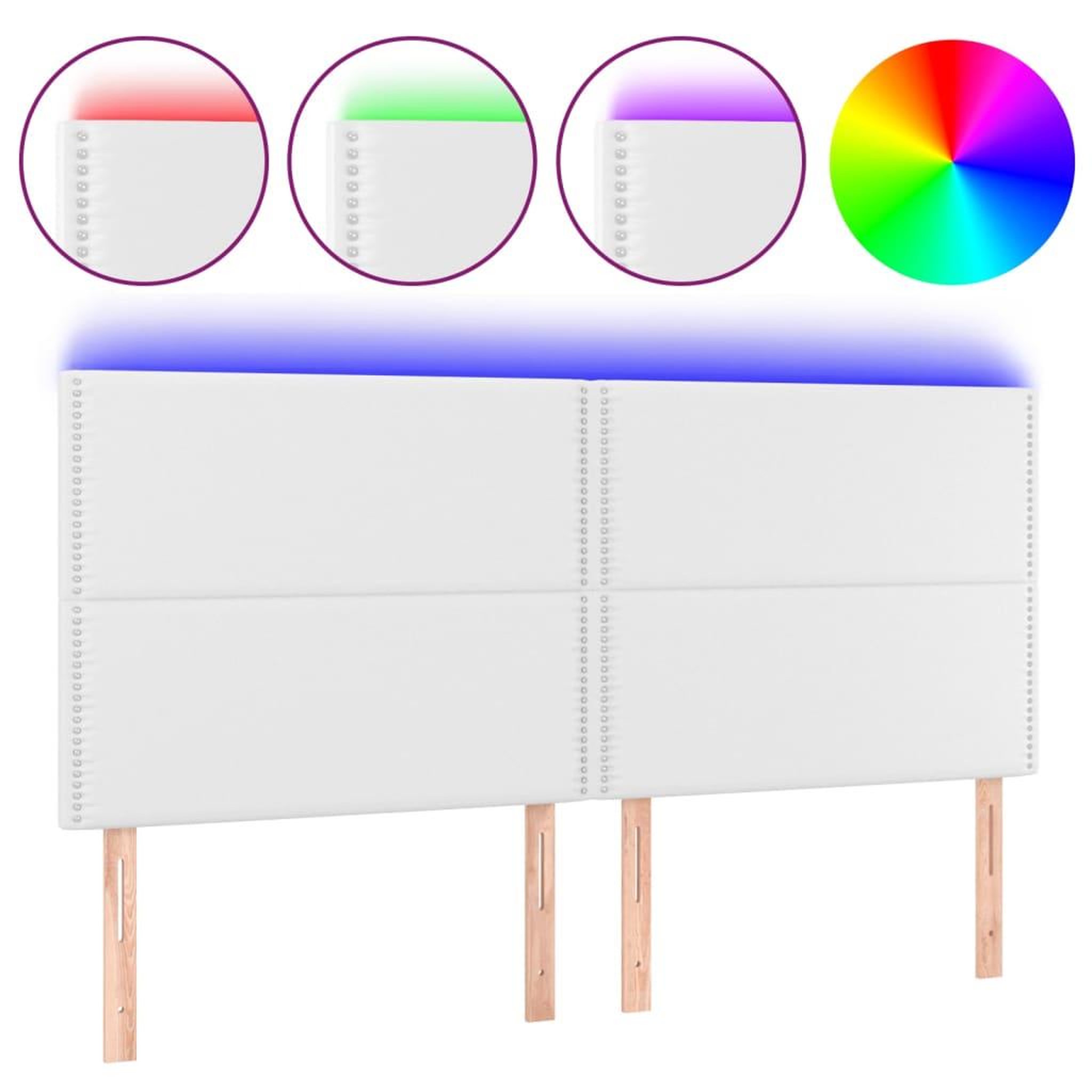 Voir la diapositive 2 : VIDAXL Tete de lit a LED Blanc 200x5x118/128 cm Similicuir