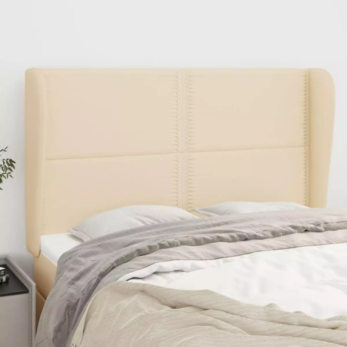 VIDAXL Tete de lit avec oreilles Creme 147x23x118/128 cm Tissu