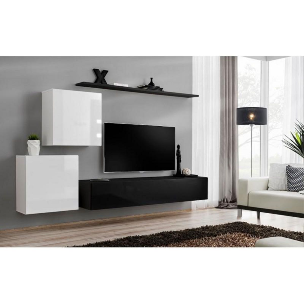 Paris Prix Meuble TV Mural Design  Switch V  250cm Blanc & Noir