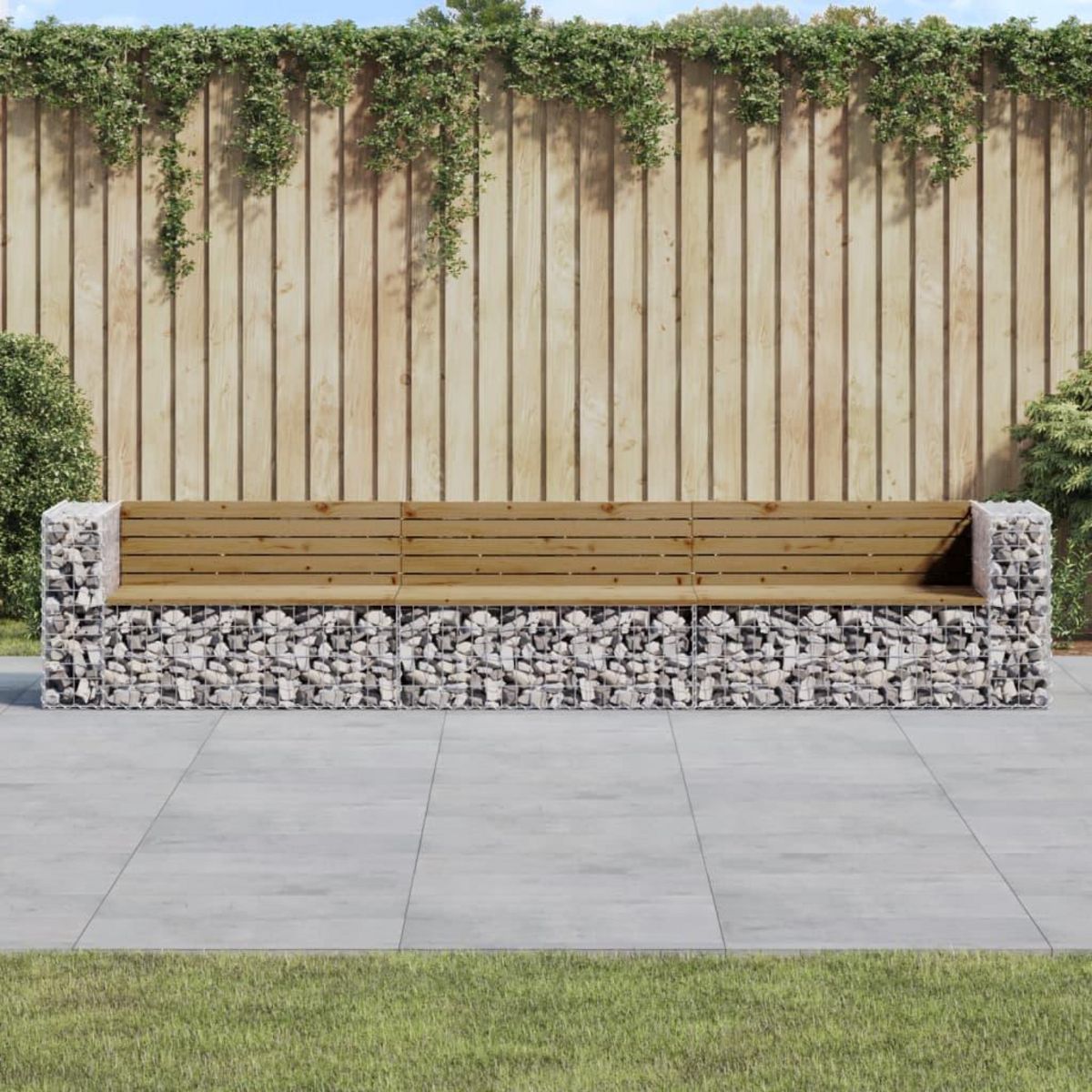 VIDAXL Banc de jardin design gabion 347x71x65,5cm bois de pin impregne