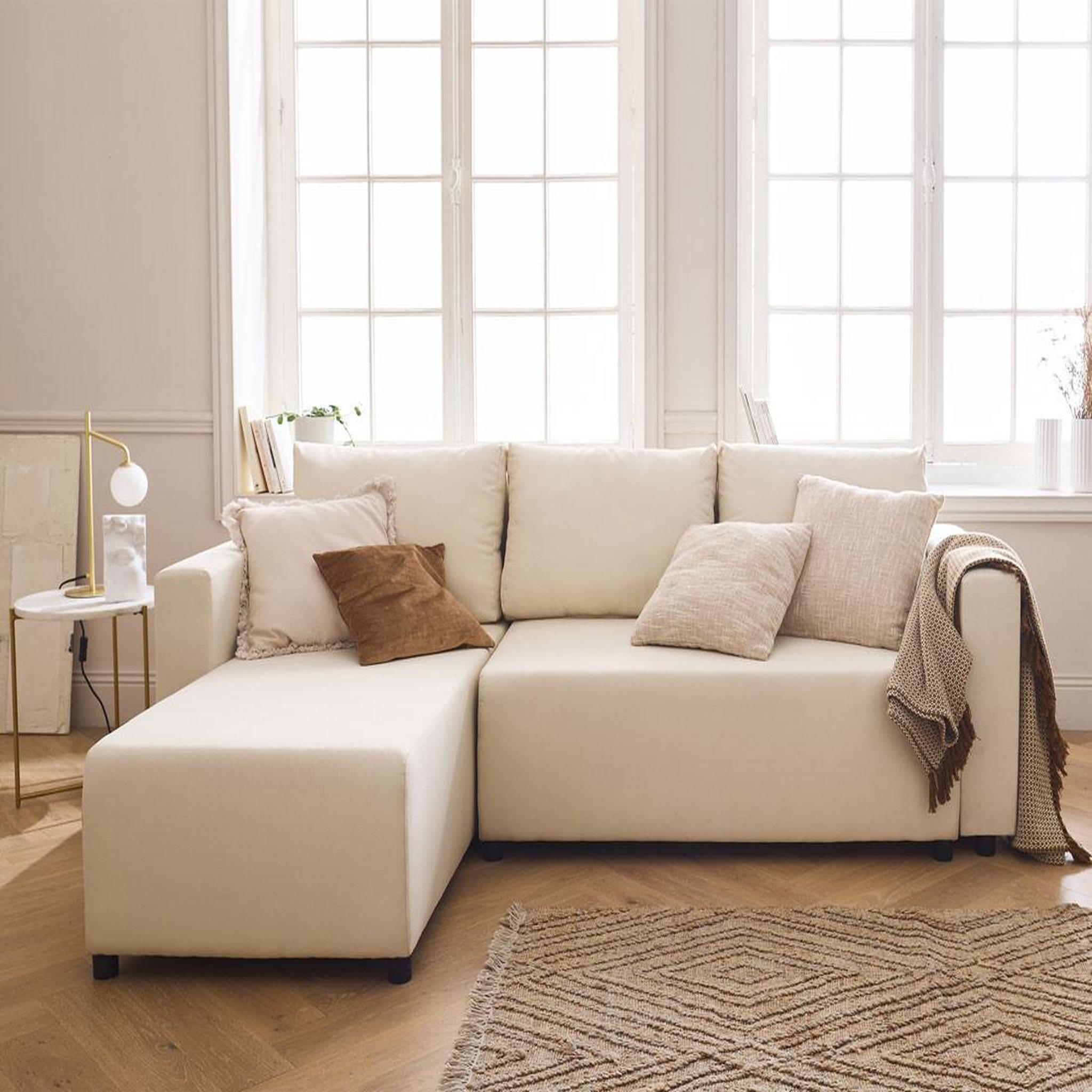 BEST MOBILIER Regala - canapé d'angle réversible - 4 places - convertible avec coffre - en tissu. Coloris disponibles : Beige