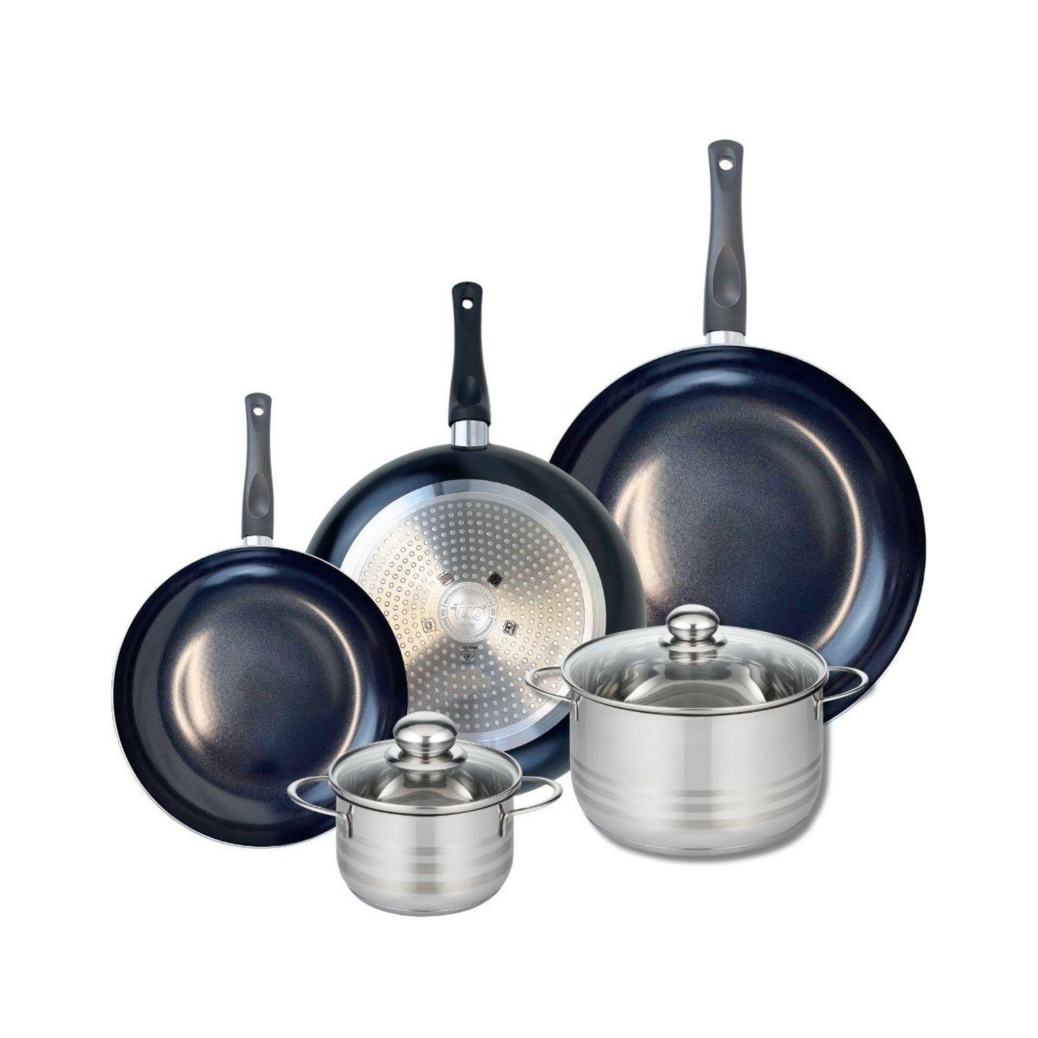 ELO Ensemble de 3 poêles de cuisson 24, 28 et 32 cm et 2 faitouts 14 et 20 cm elo prima brillant