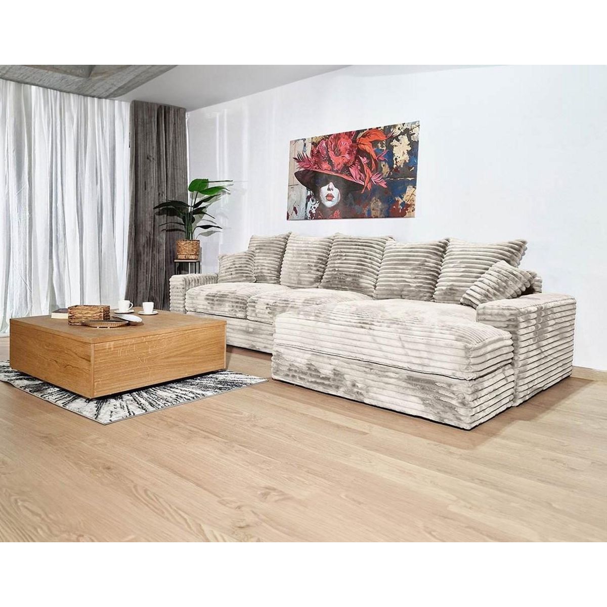 LISA DESIGN Andy - canapé d'angle droit 5 places en fausse fourrure côtelée