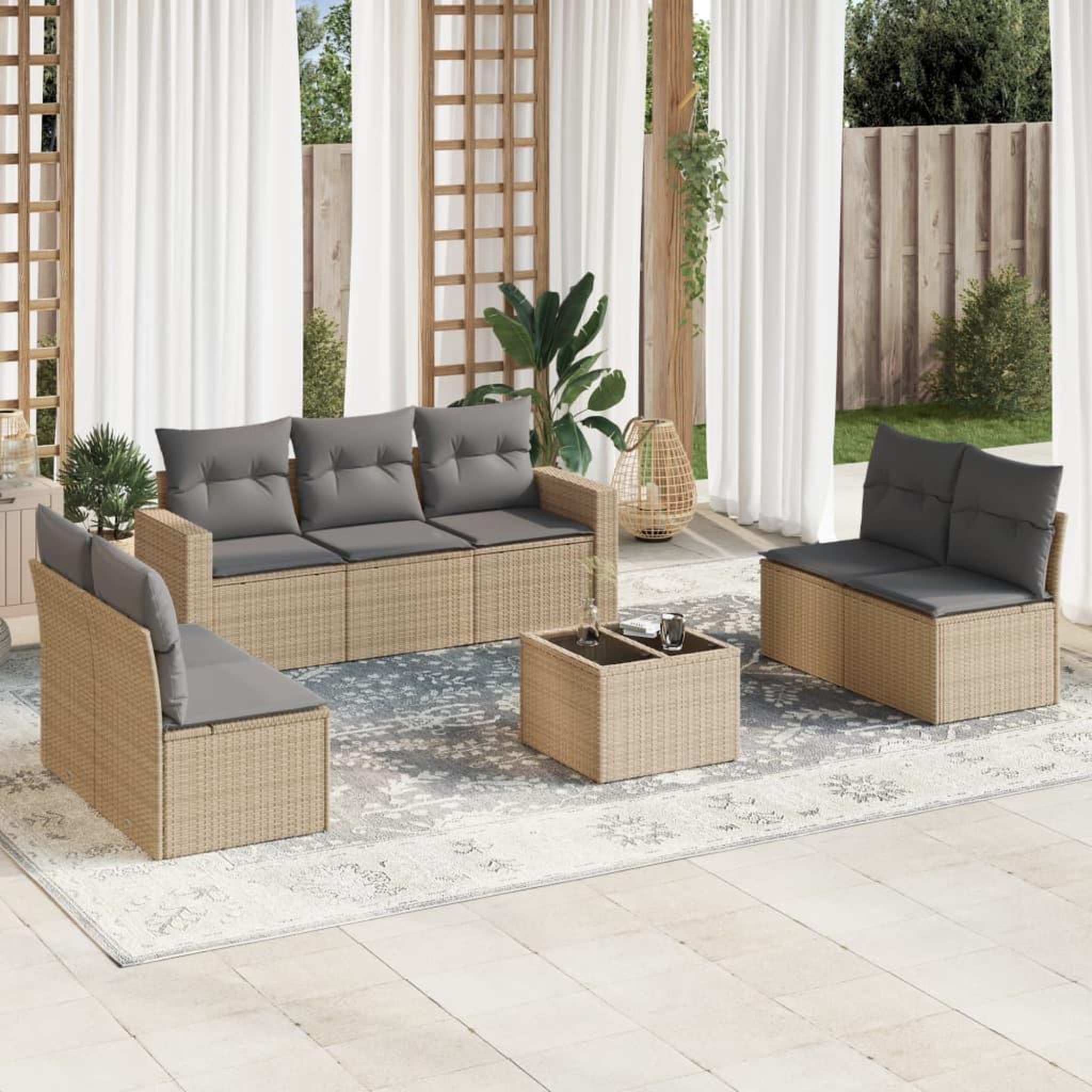 VIDAXL Salon de jardin avec coussins 8 pcs beige resine tressee