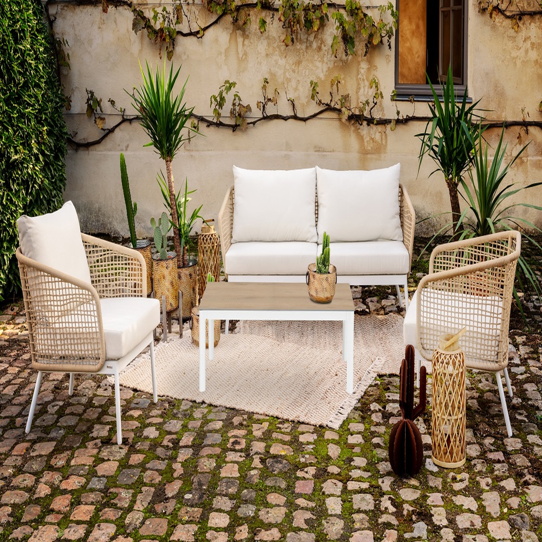 Voir la diapositive 2 : GARDENSTAR Salon bas de jardin - 5 places - Aluminium/Résine - Beige - BOSTON