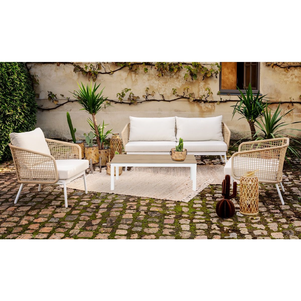 GARDENSTAR Salon bas de jardin - 5 places - Aluminium/Résine - Beige - BOSTON