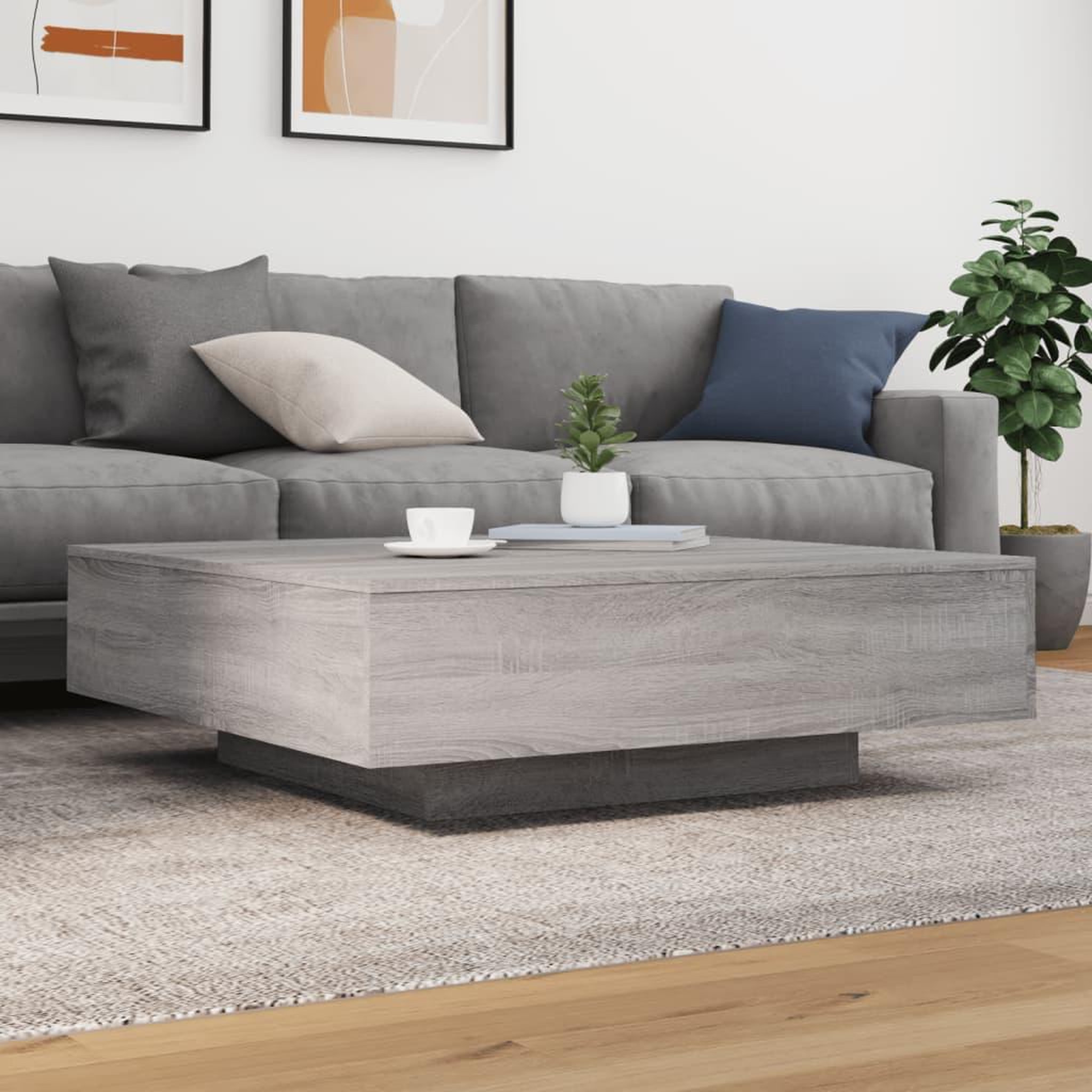 Voir la diapositive 4 : VIDAXL Table basse avec lumieres LED sonoma gris 100x100x31 cm