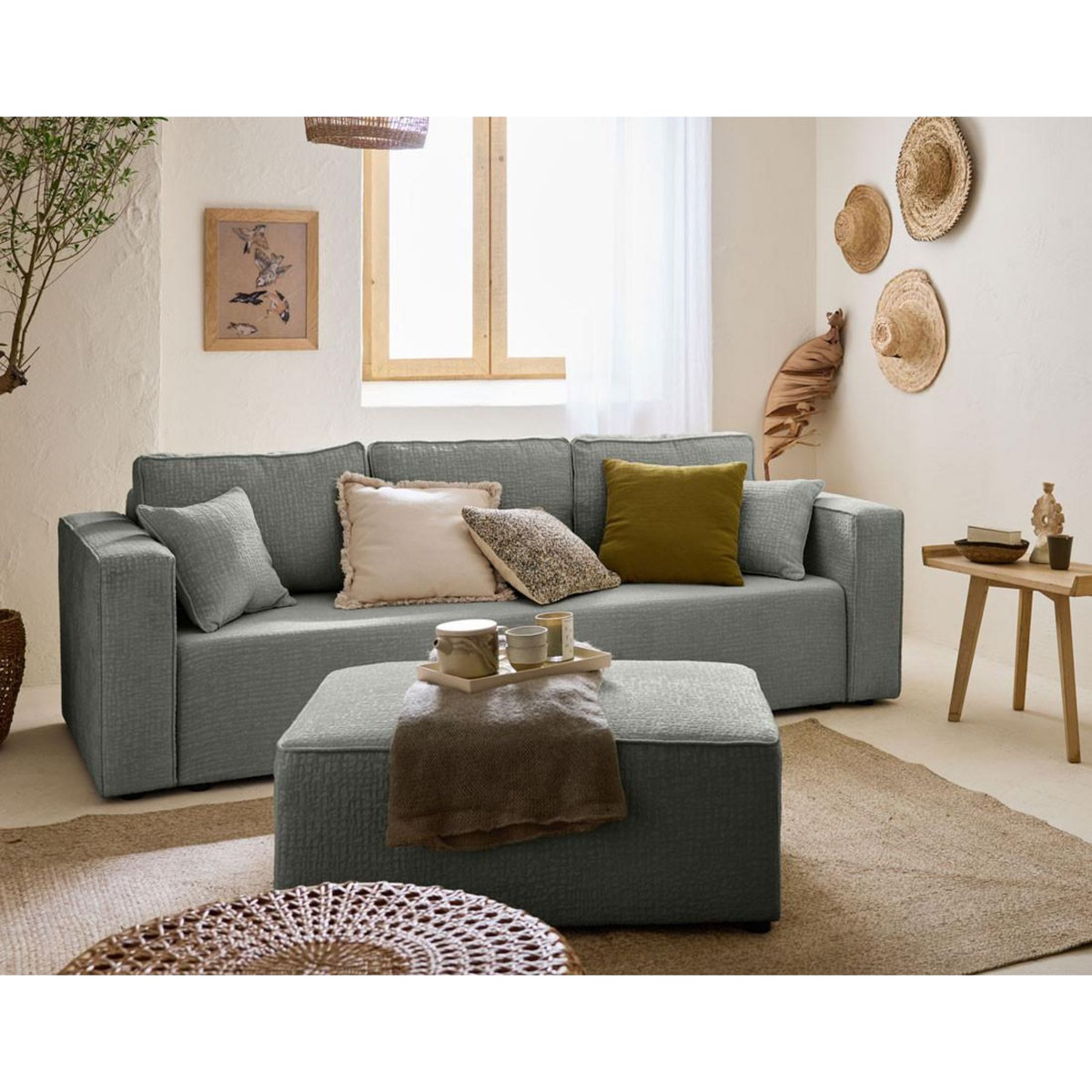 BEST MOBILIER Topaze - canapé 3 places - convertible avec coffre - en tissu velours relief