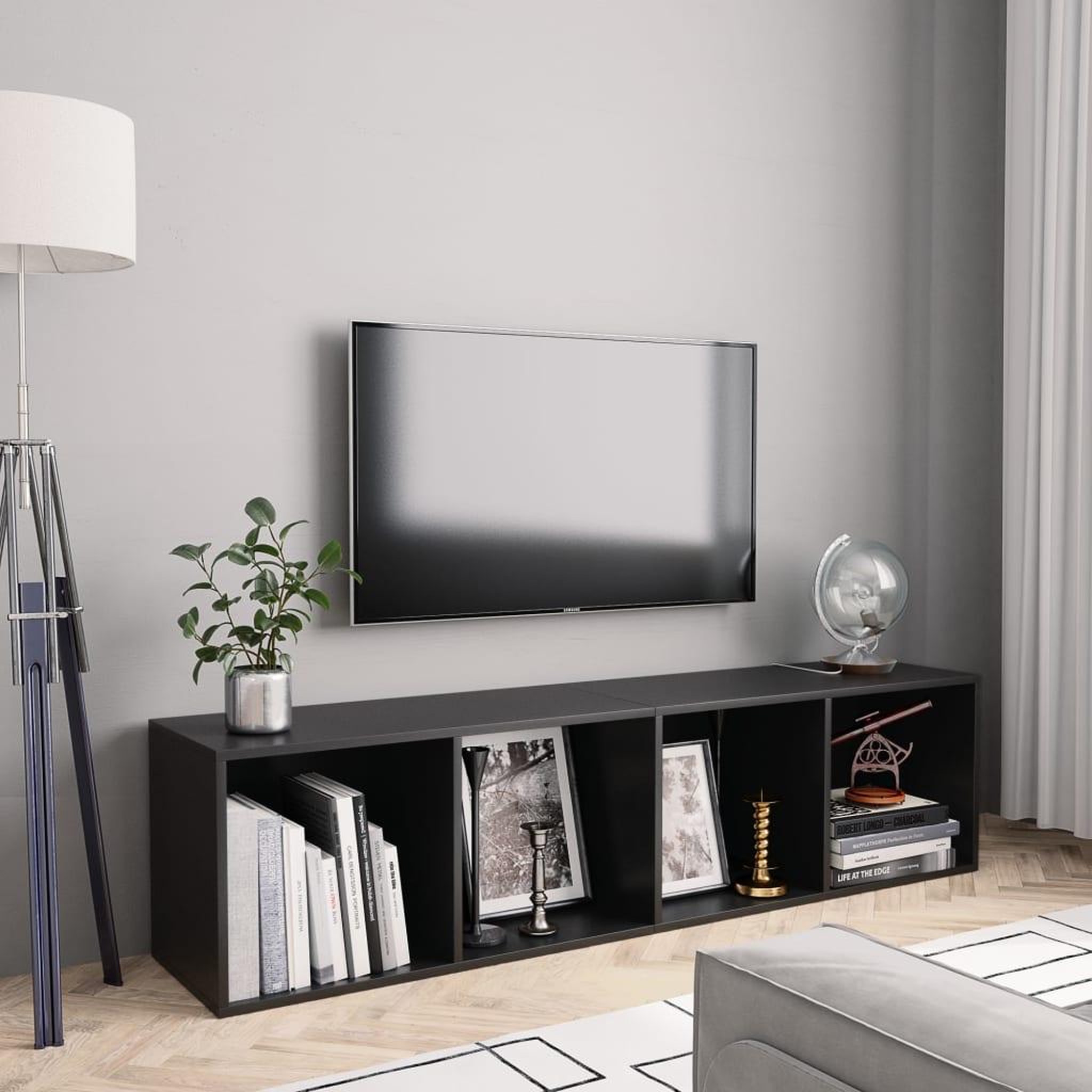 Voir la diapositive 1 : VIDAXL Bibliotheque/Meuble TV Noir 143x30x36 cm