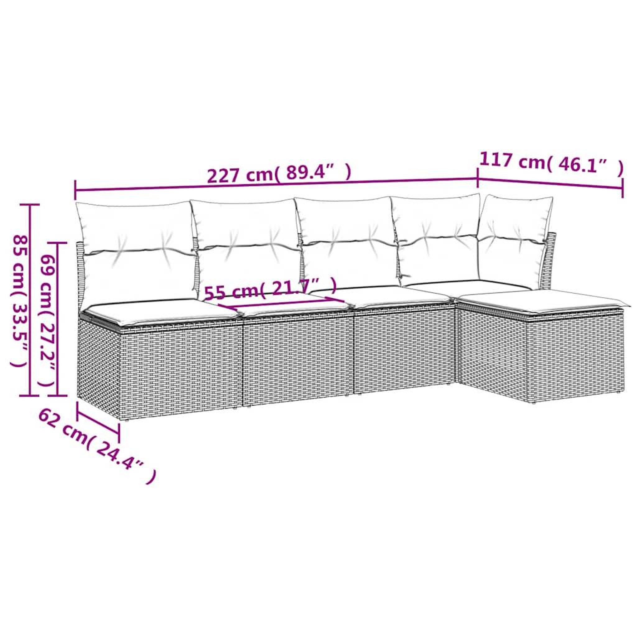 Voir la diapositive 3 : VIDAXL Salon de jardin 5 pcs avec coussins gris clair resine tressee