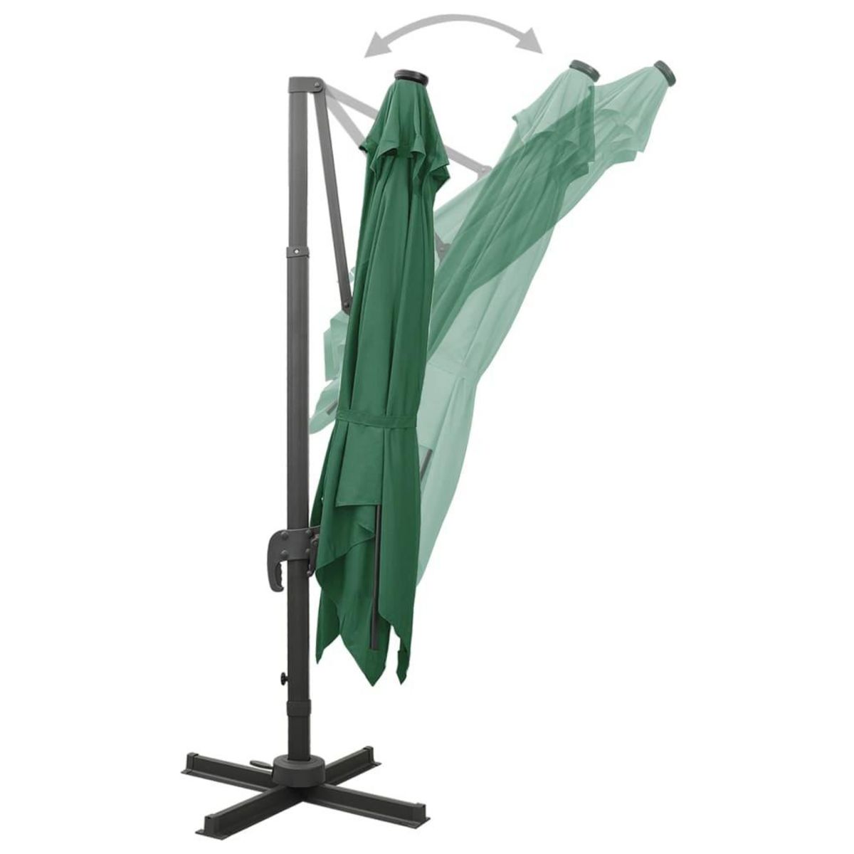 VIDAXL Parasol de jardin en porte-a-faux et mat et lumieres LED vert