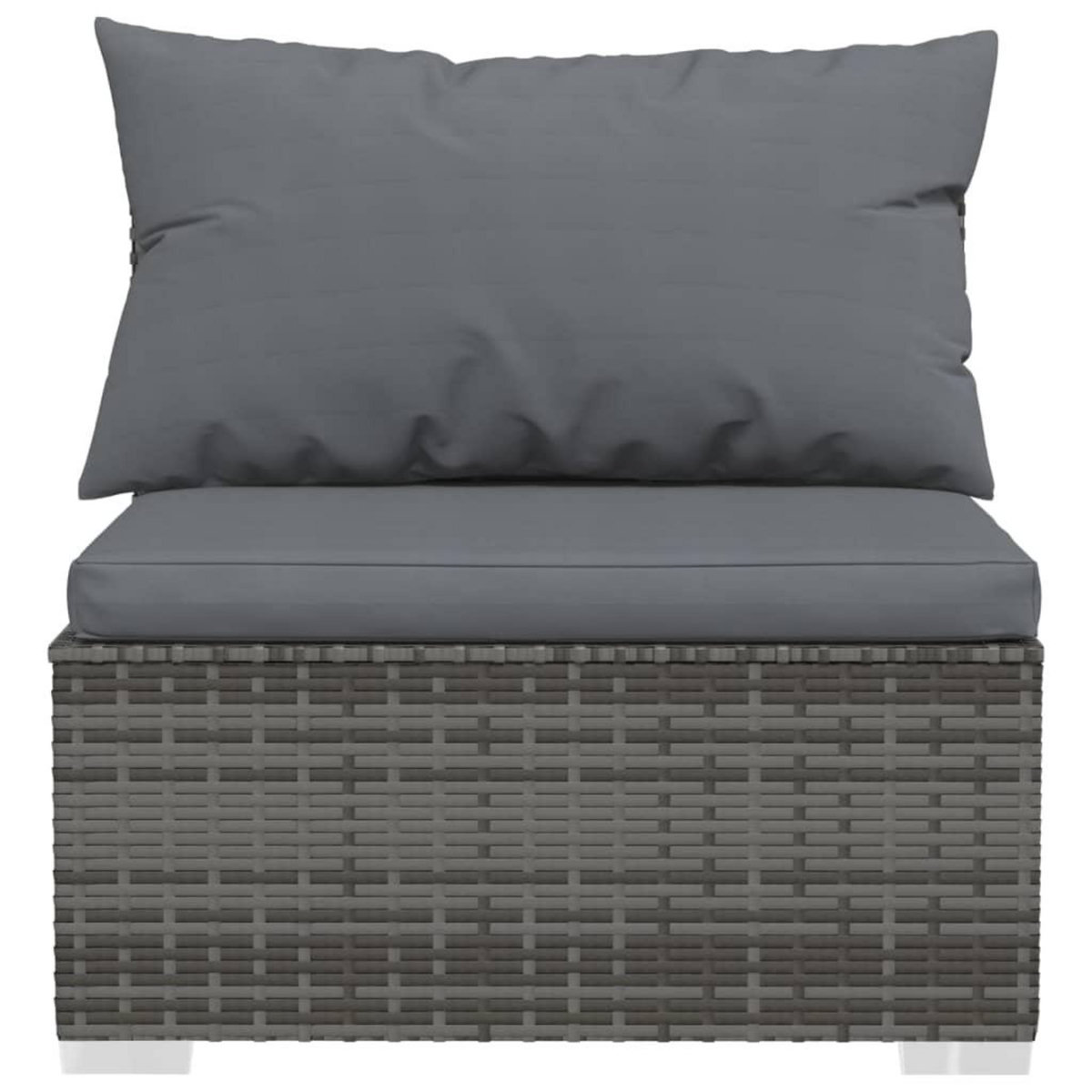 VIDAXL Canape central de jardin avec coussins gris resine tressee