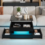Voir la diapositive 5 : MERAX Table basse relevable carrée noir - 65x65 cm led panneau de particules