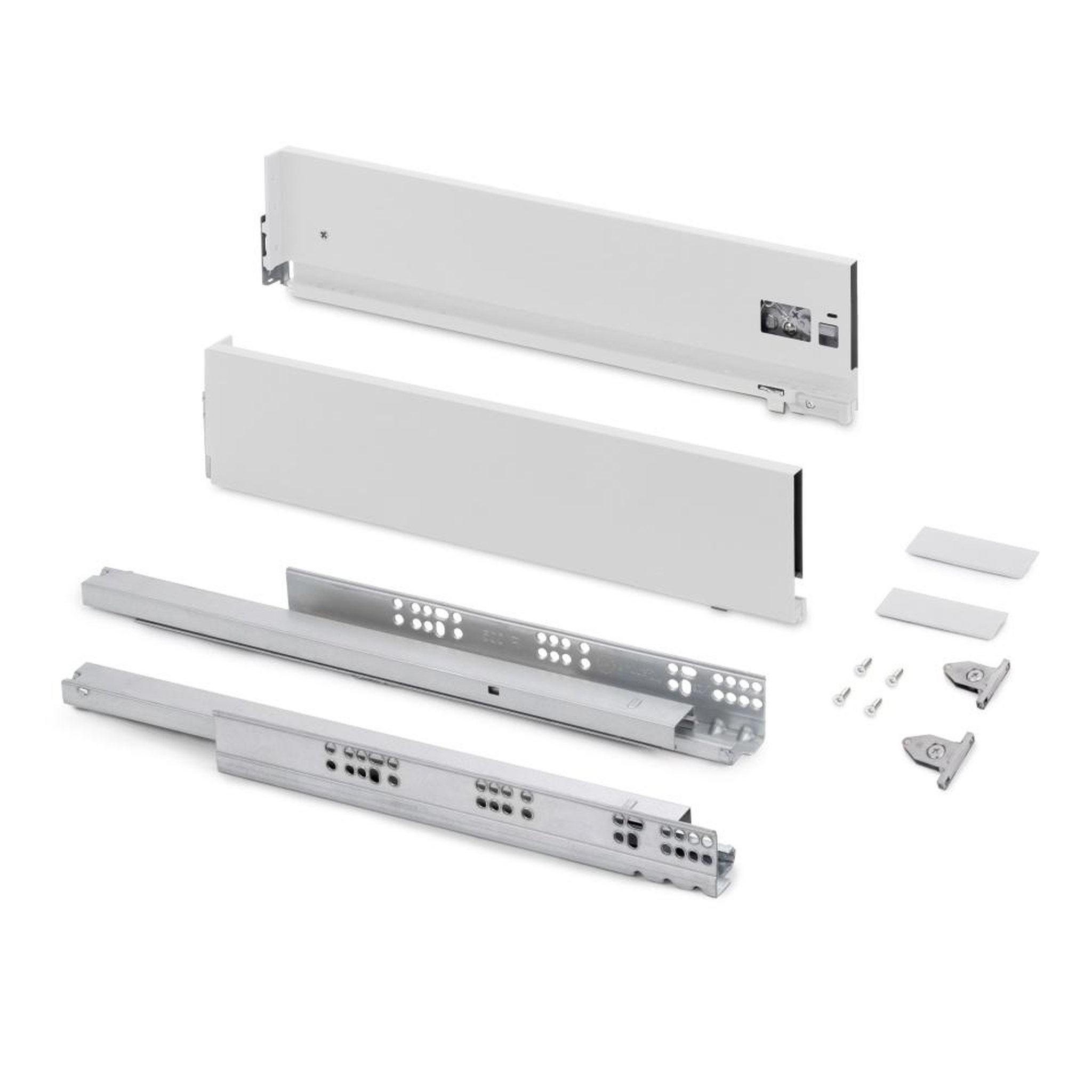 Emuca 3187712 Tiroir extérieur Vertex avec réglages 3D hauteur 131mm, 40kg, profondeur 300mm, Acier, Peint en blanc