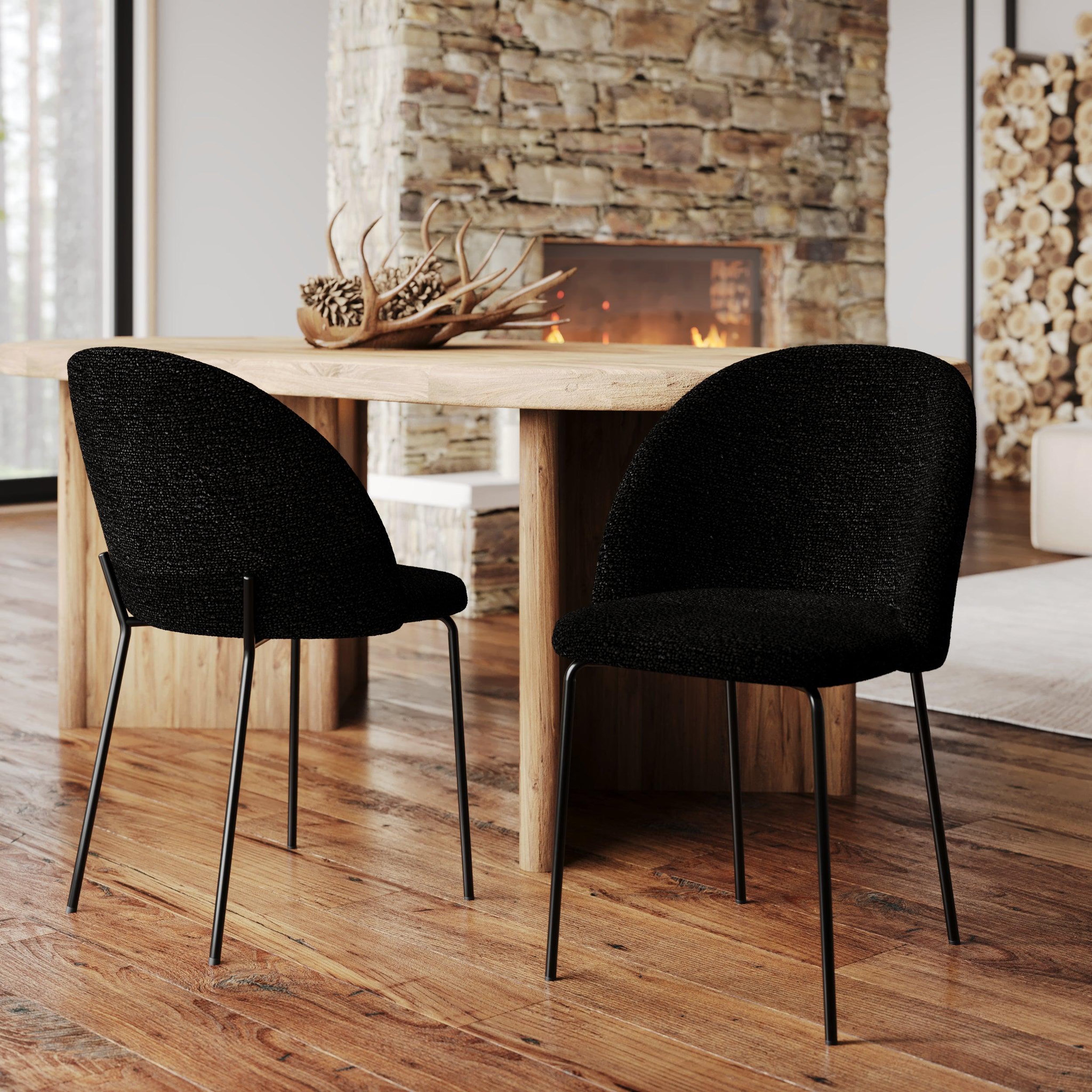 Voir la diapositive 2 : MAISON PAVANE Lot de 2 chaises en tissu bouclette noir-karl