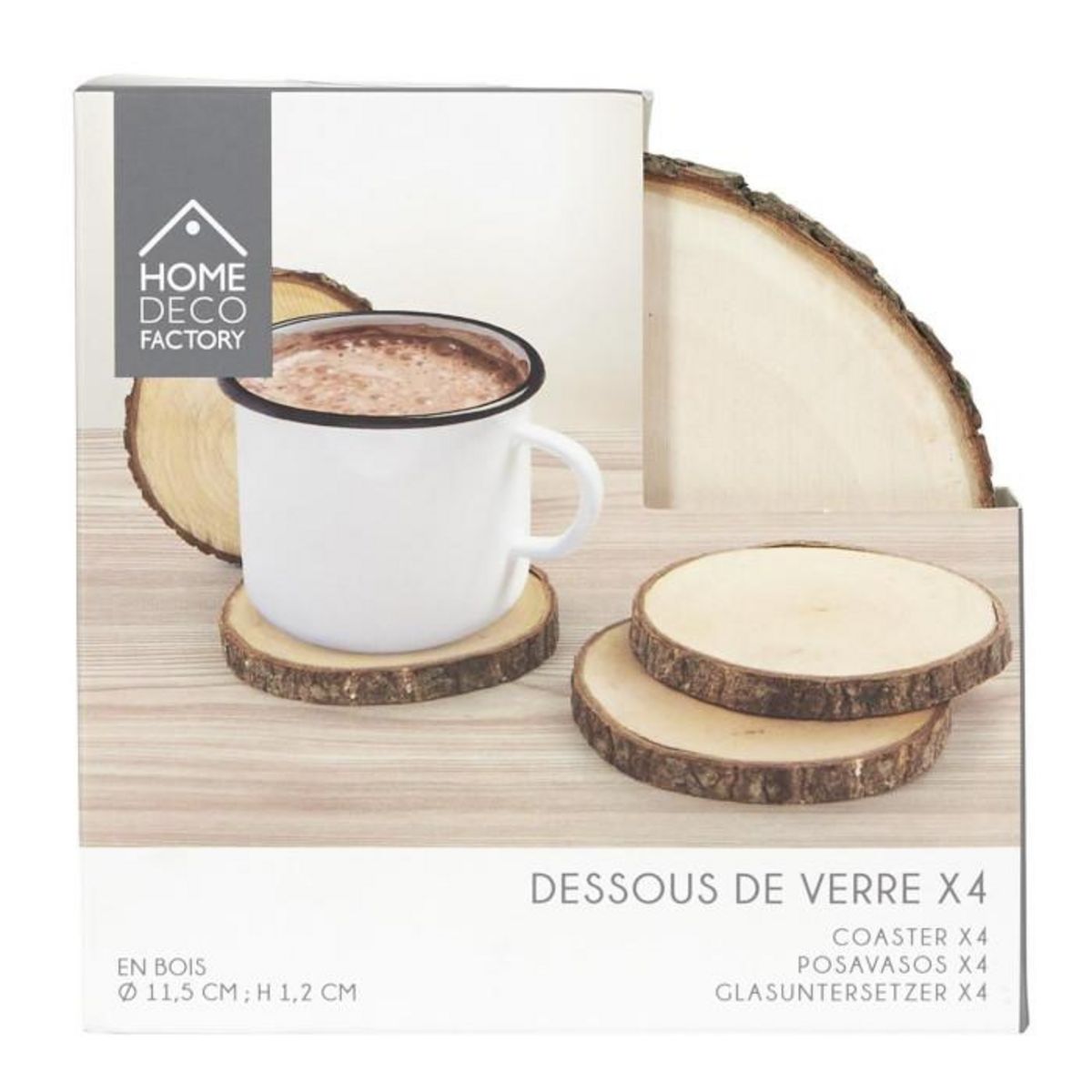 Paris Prix Lot de 4 Dessous de Verre  Rondin  11cm Naturel