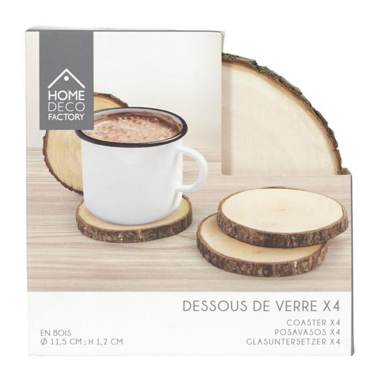 Paris Prix Lot de 4 Dessous de Verre  Rondin  11cm Naturel
