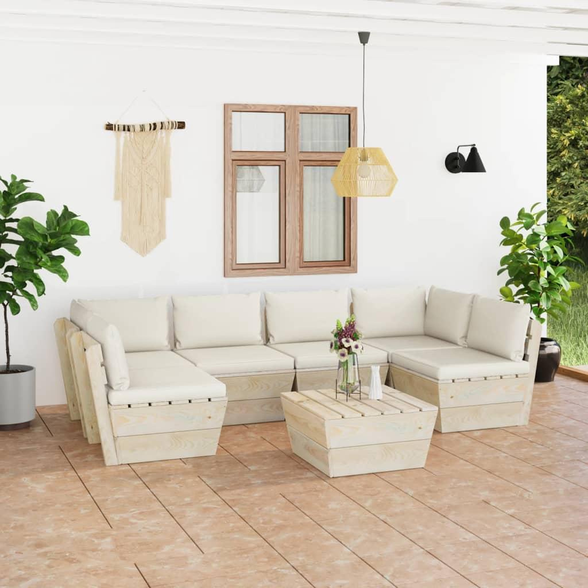Voir la diapositive 1 : VIDAXL Salon de jardin palette 7 pcs avec coussins bois d'epicea