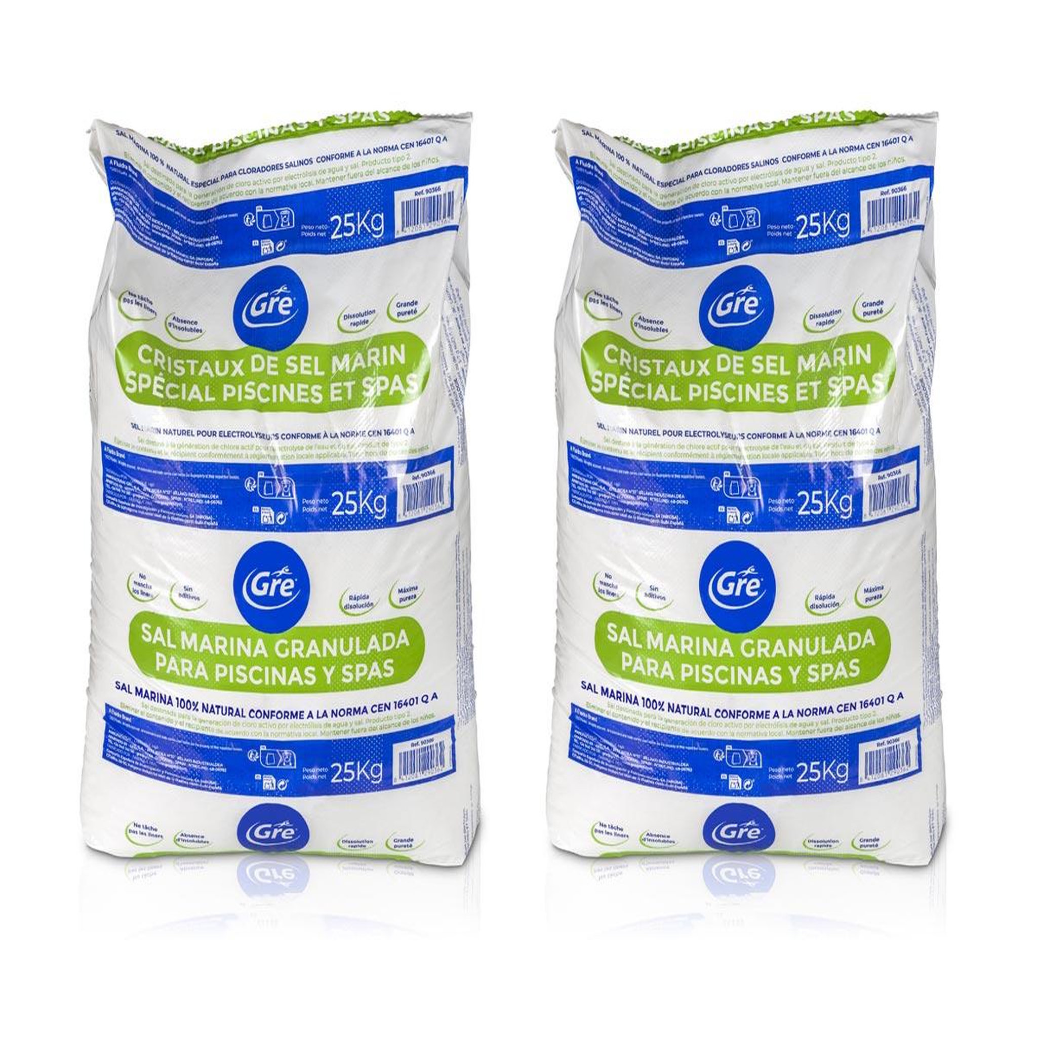 Voir la diapositive 2 : GRE Lot de 2 sacs de sel de piscine granulé 25 kg - gré