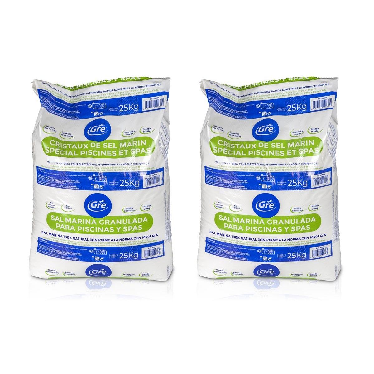 GRE Lot de 2 sacs de sel de piscine granulé 25 kg - Gré