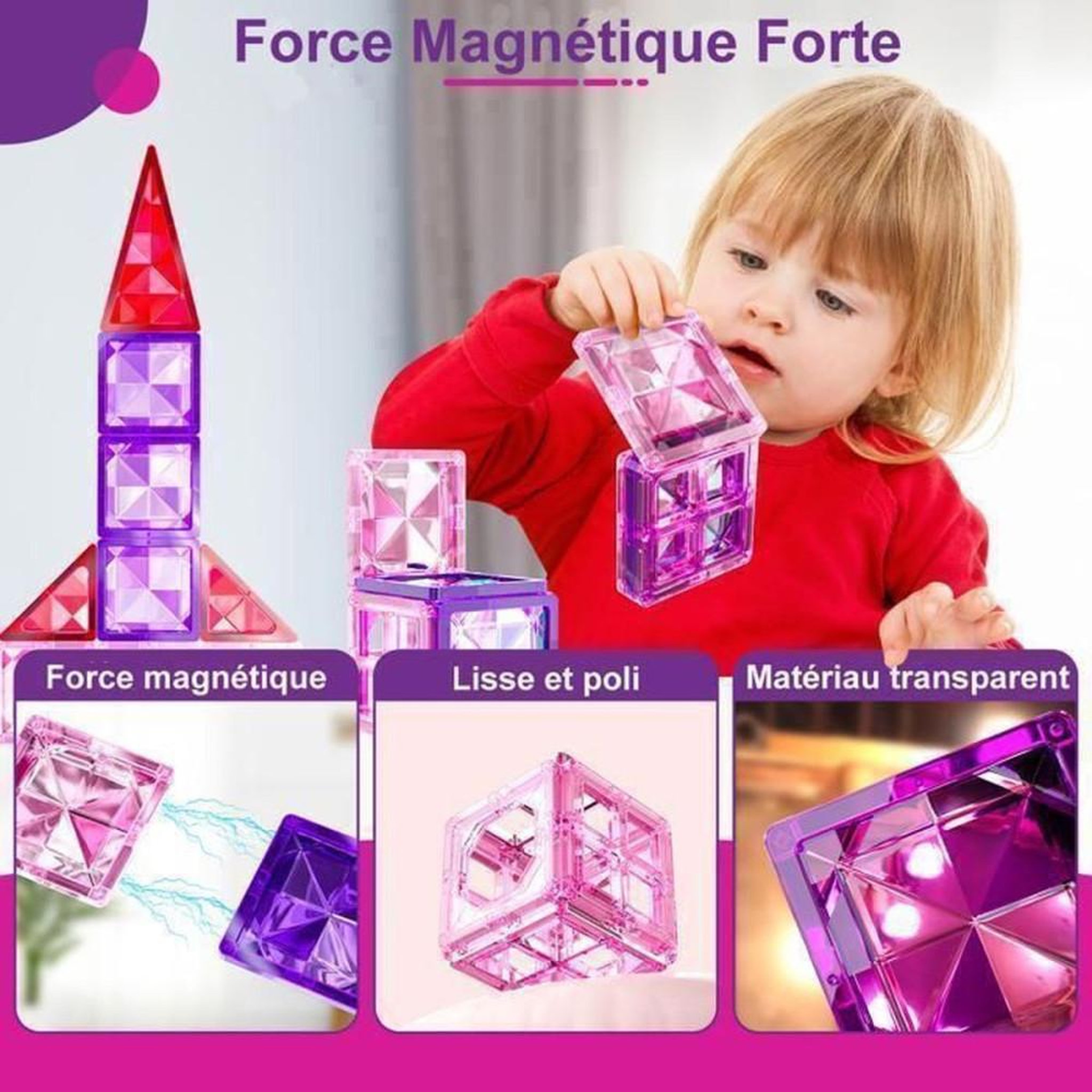Voir la diapositive 5 : Ensemble de blocs de construction magnétiques 54 pièces multicolores pour enfants 3 à 8 ans, compatibles