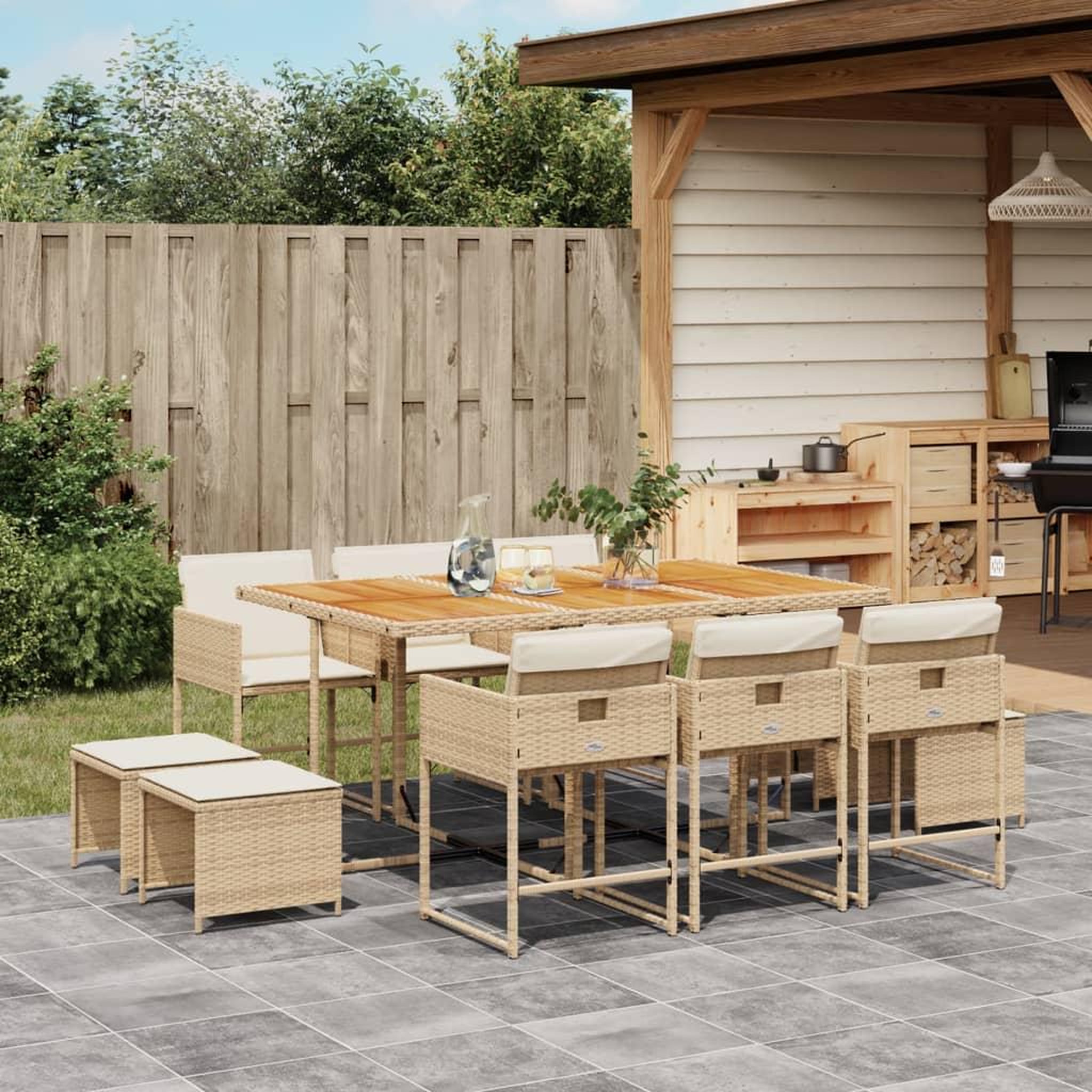VIDAXL Ensemble a manger de jardin et coussins 11 pcs beige poly rotin