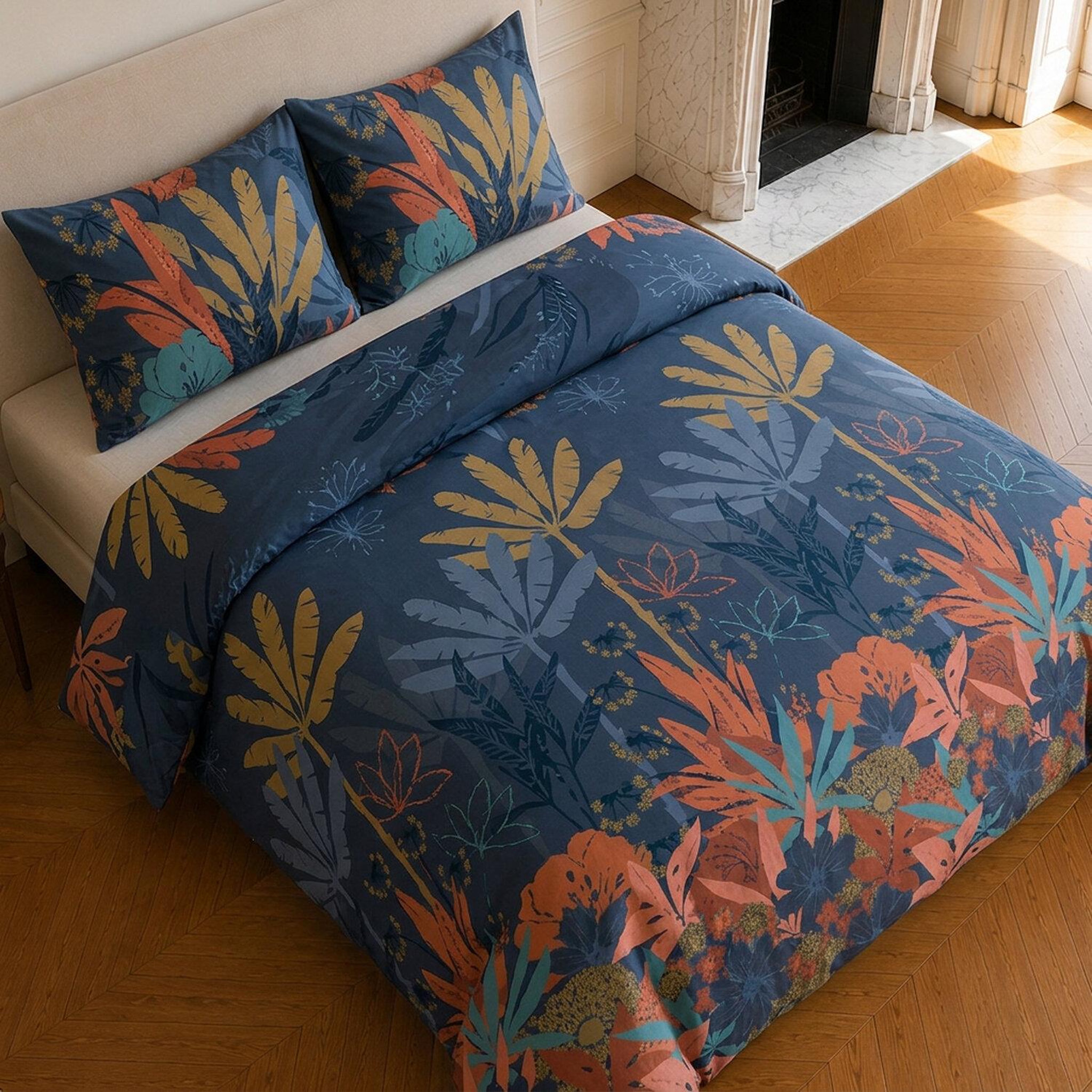 Voir la diapositive 4 : Home collection Parure housse de couette imprimée 100% microfibre - funny palm - 220x240 cm