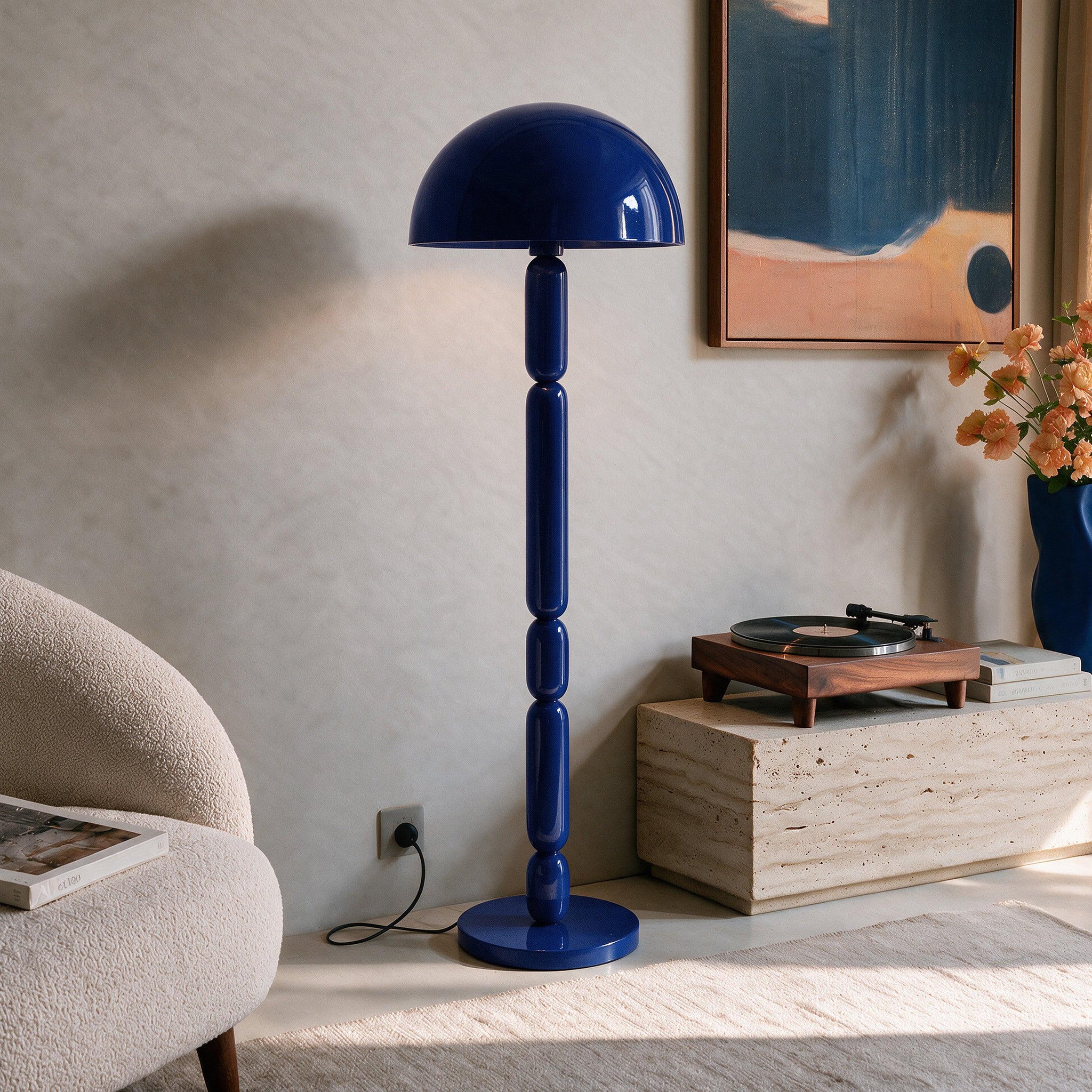 Voir la diapositive 2 : MAISON PAVANE Lampadaire en bois et métal bleu foncé-romy