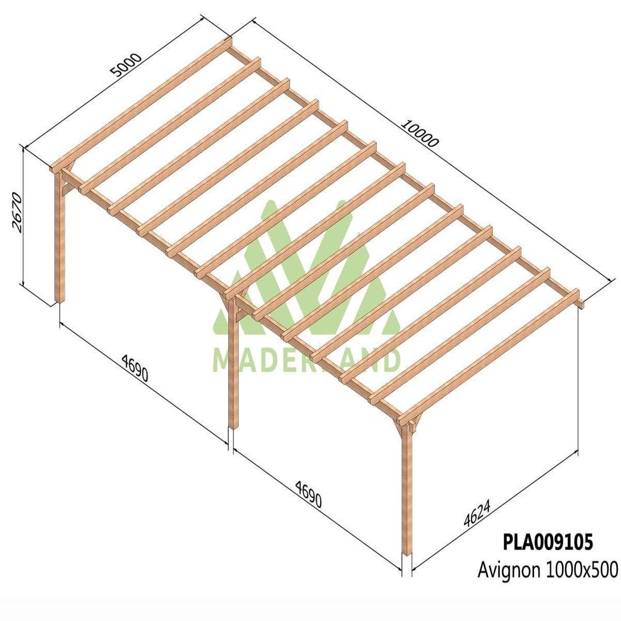 Voir la diapositive 2 : JARDIDECO Pergola adossée en lamellé-collé avignon 1000 x 500 cm - maderland