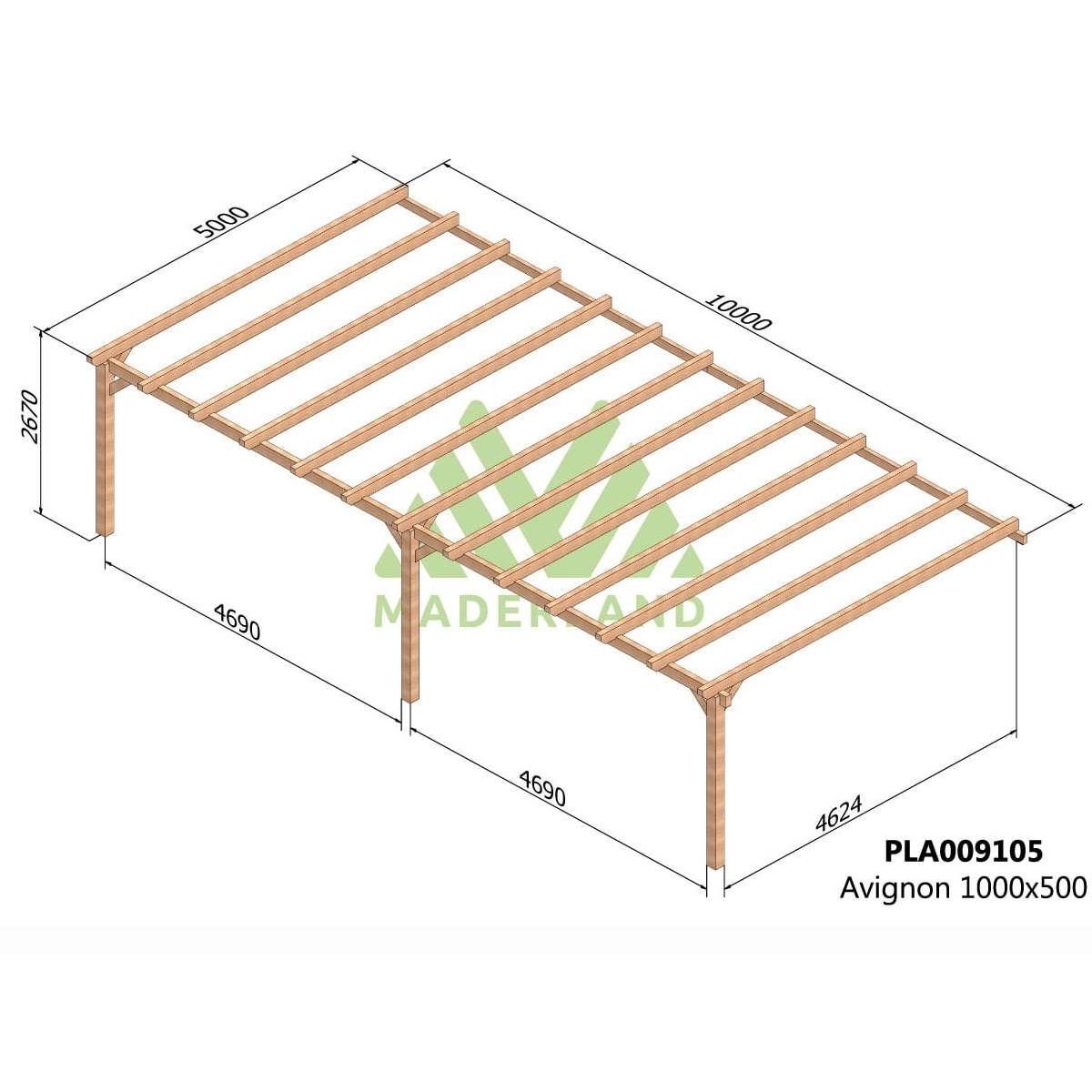 JARDIDECO Pergola adossée en lamellé-collée Avignon 1000 x 500 cm - Mardeland