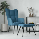 VIDAXL Chaise de relaxation avec tabouret Bleu Velours