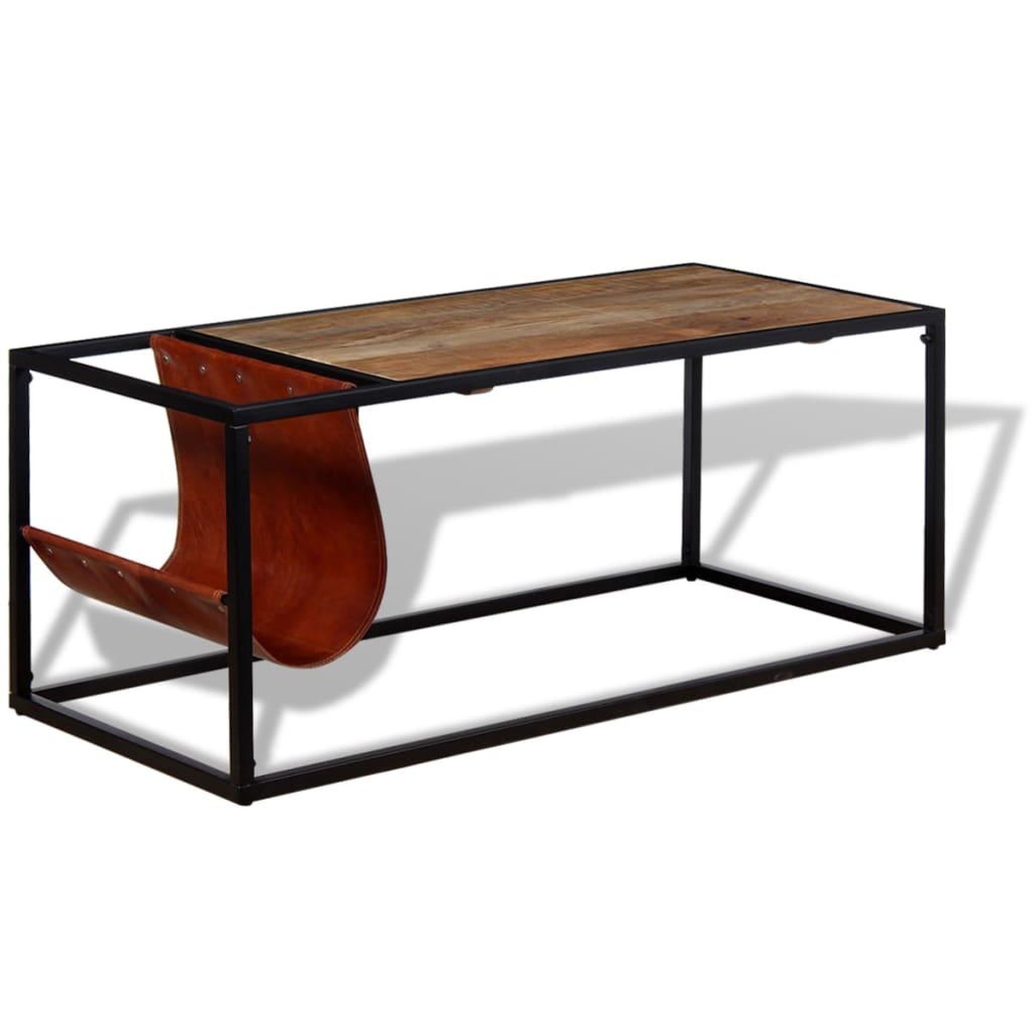 Voir la diapositive 3 : VIDAXL Table basse avec porte-revues cuir veritable 110x50x45 cm