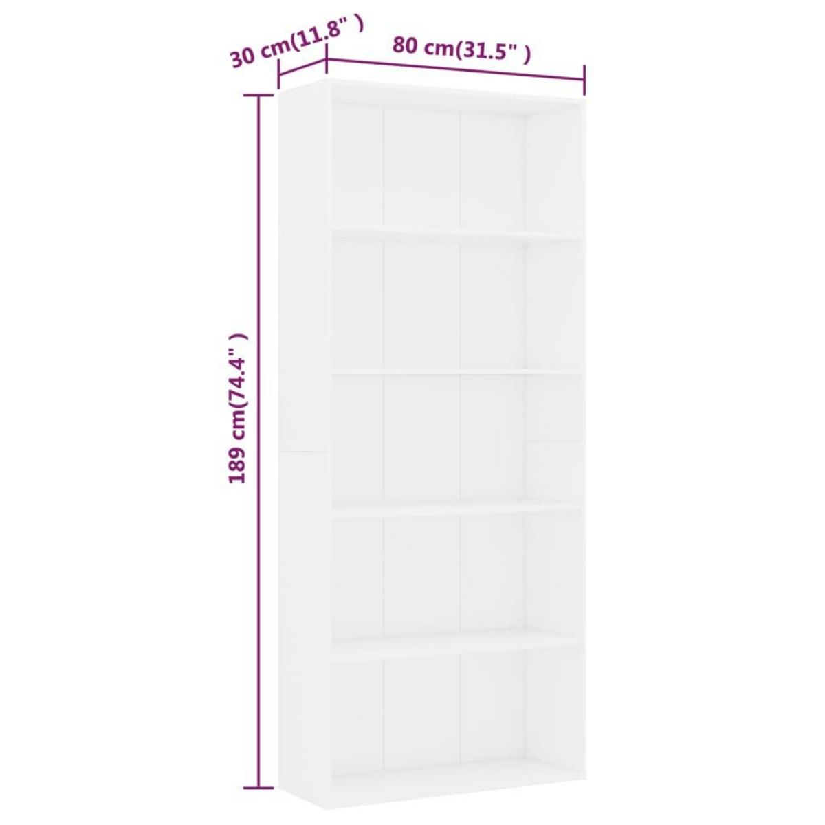 VIDAXL Bibliotheque a 5 niveaux Blanc 80x30x189 cm Bois d'ingenierie