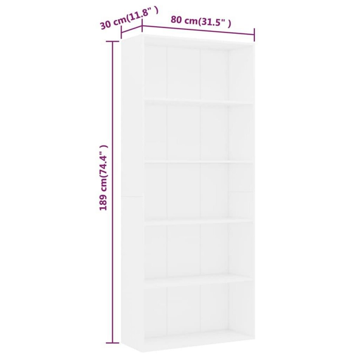 VIDAXL Bibliotheque a 5 niveaux Blanc 80x30x189 cm Bois d'ingenierie