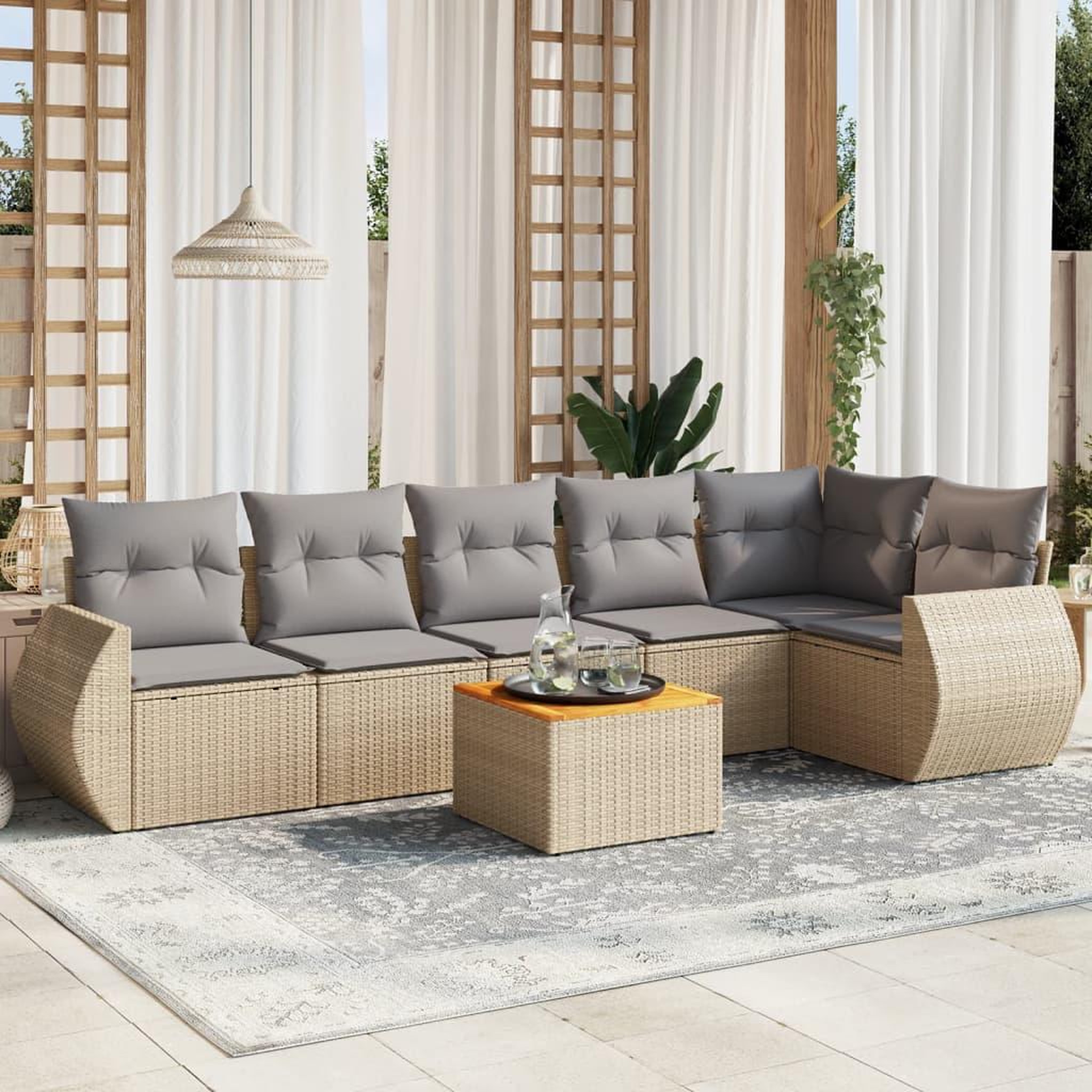 VIDAXL Salon de jardin avec coussins 7 pcs beige resine tressee