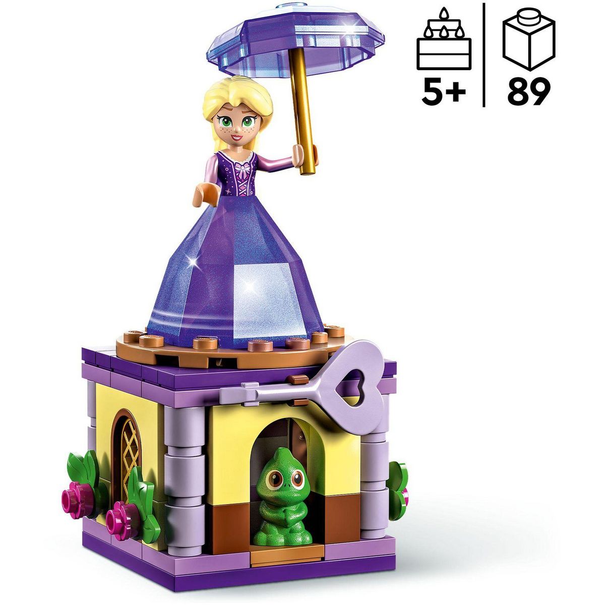 LEGO Disney Princess 43214 Raiponce tourbillonnante , Jouet de Construction avec Mini-Poupée Robe Diamant et Figurine Pascal le Caméléon