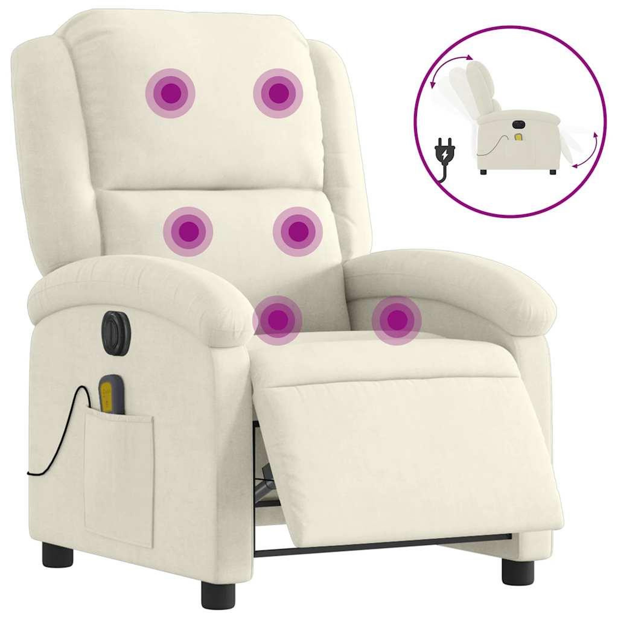 Voir la diapositive 2 : VIDAXL Fauteuil inclinable de massage electrique creme velours