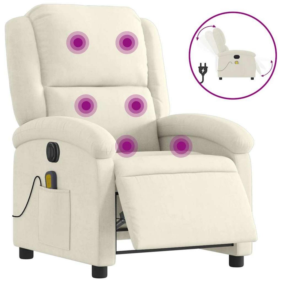 VIDAXL Fauteuil inclinable de massage electrique creme velours