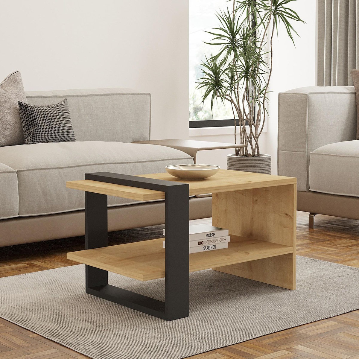 Habitat et Jardin Table Basse en bois  Yonca  - 80 x 50 x 35 cm - Anthracite, Chêne