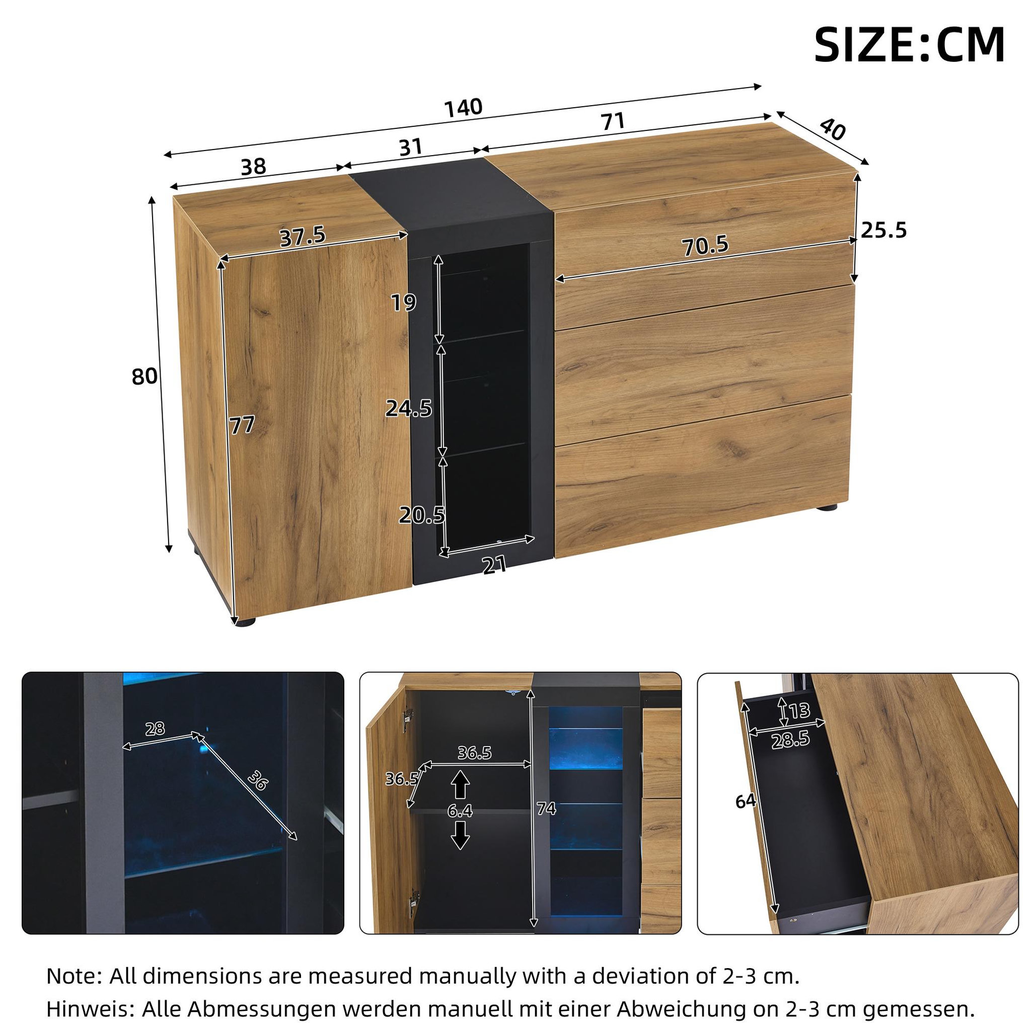 Voir la diapositive 3 : MERAX Buffet 1 porte(s) 3 tiroir(s) - 140 cm naturel led panneaux de particules