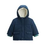 Petit Béguin Manteau enfant imperméable doublé sherpa avec capuche Oscar. Coloris disponibles : Bleu