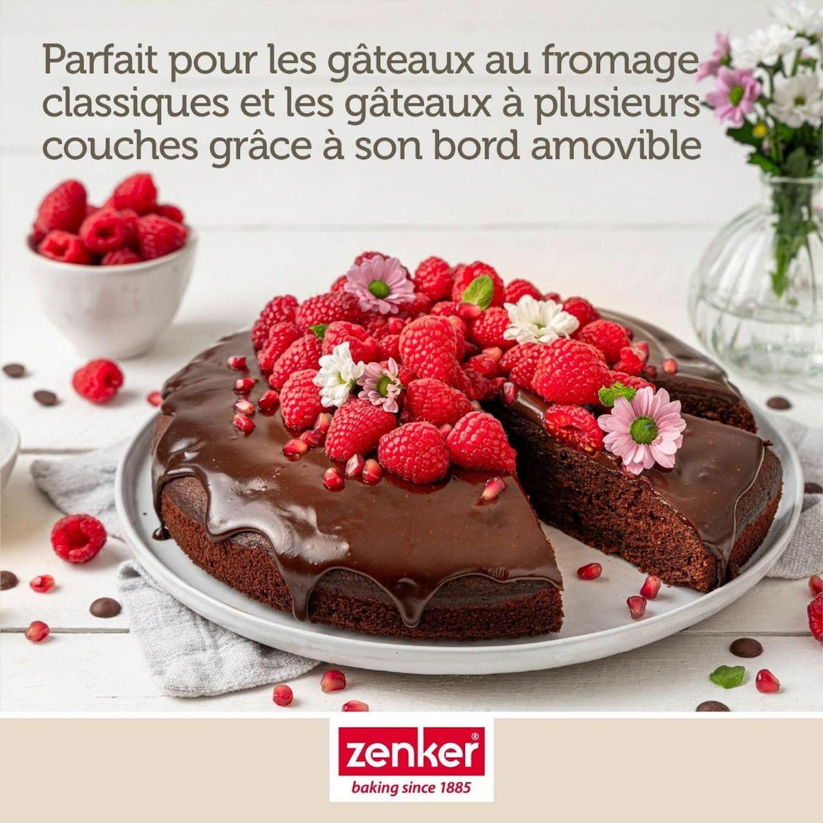 ZENKER Lot avec 1 Moule à manqué à charnière 26 cm, 1 spatule Zenker et 2 bols à mixer en inox Fackelmann