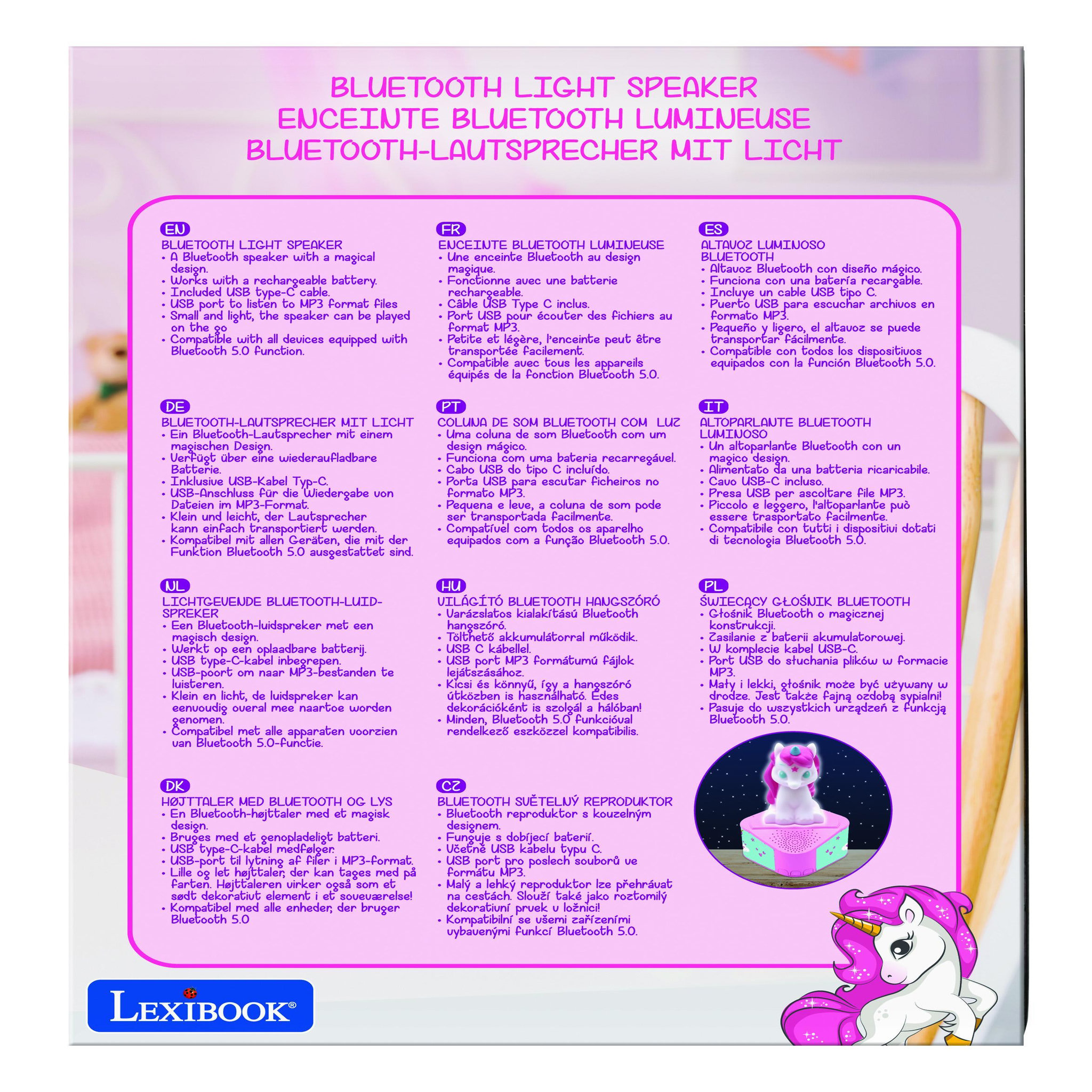 Voir la diapositive 6 : Lexibook Enceinte Bluetooth avec figurine lumineuse Licorne