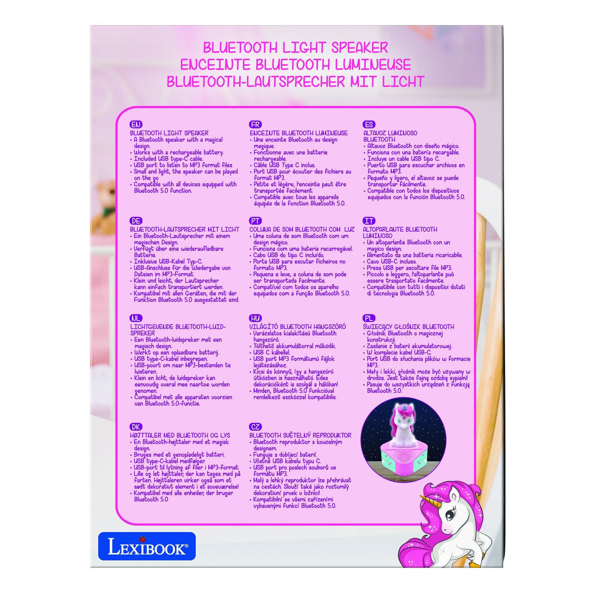 Lexibook Enceinte Bluetooth avec figurine lumineuse Licorne