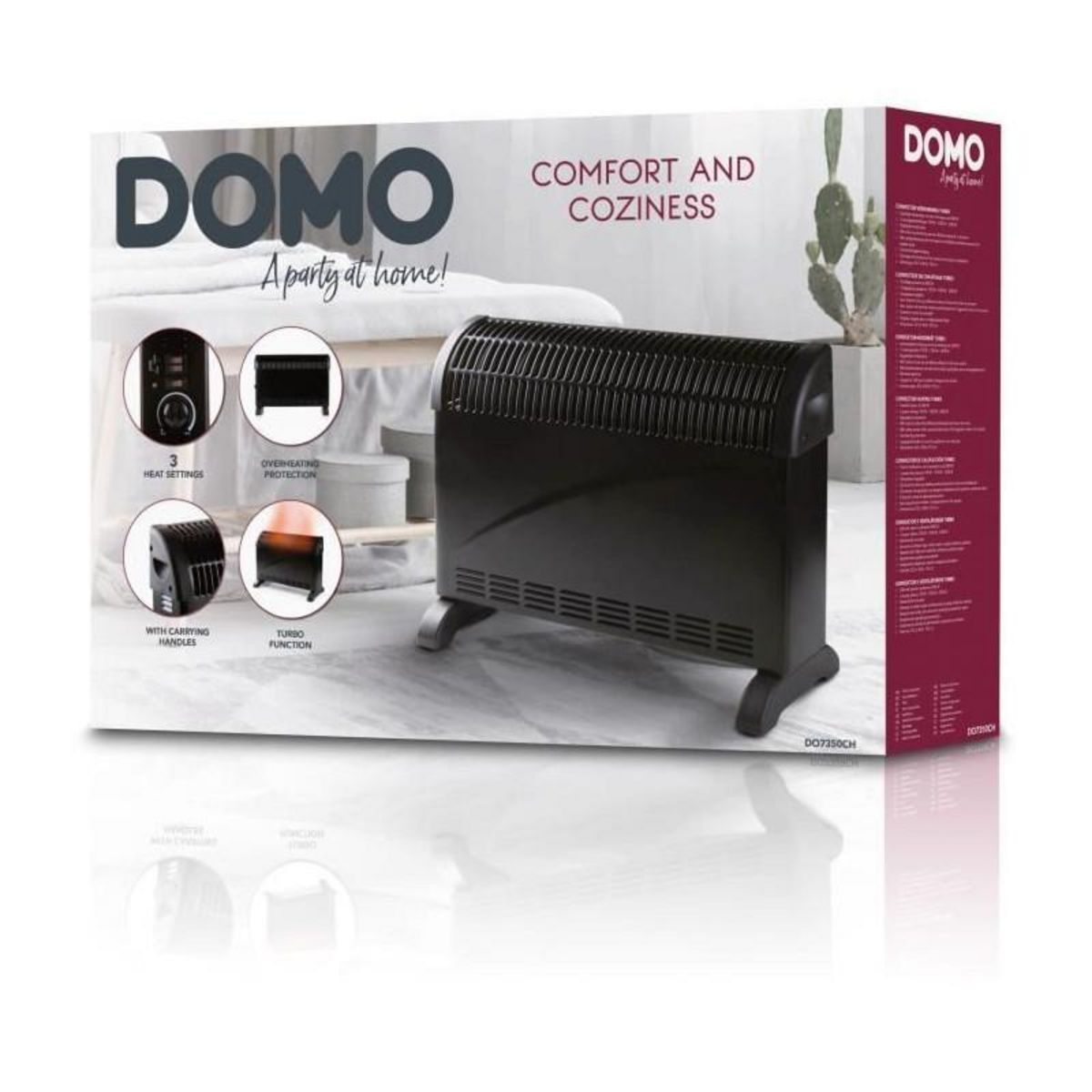 Domo Convecteur de chauffage turbo - 2000 W - DOMO - DO7350CH - 52,5 x 38,8 x 19,5 cm - Noir