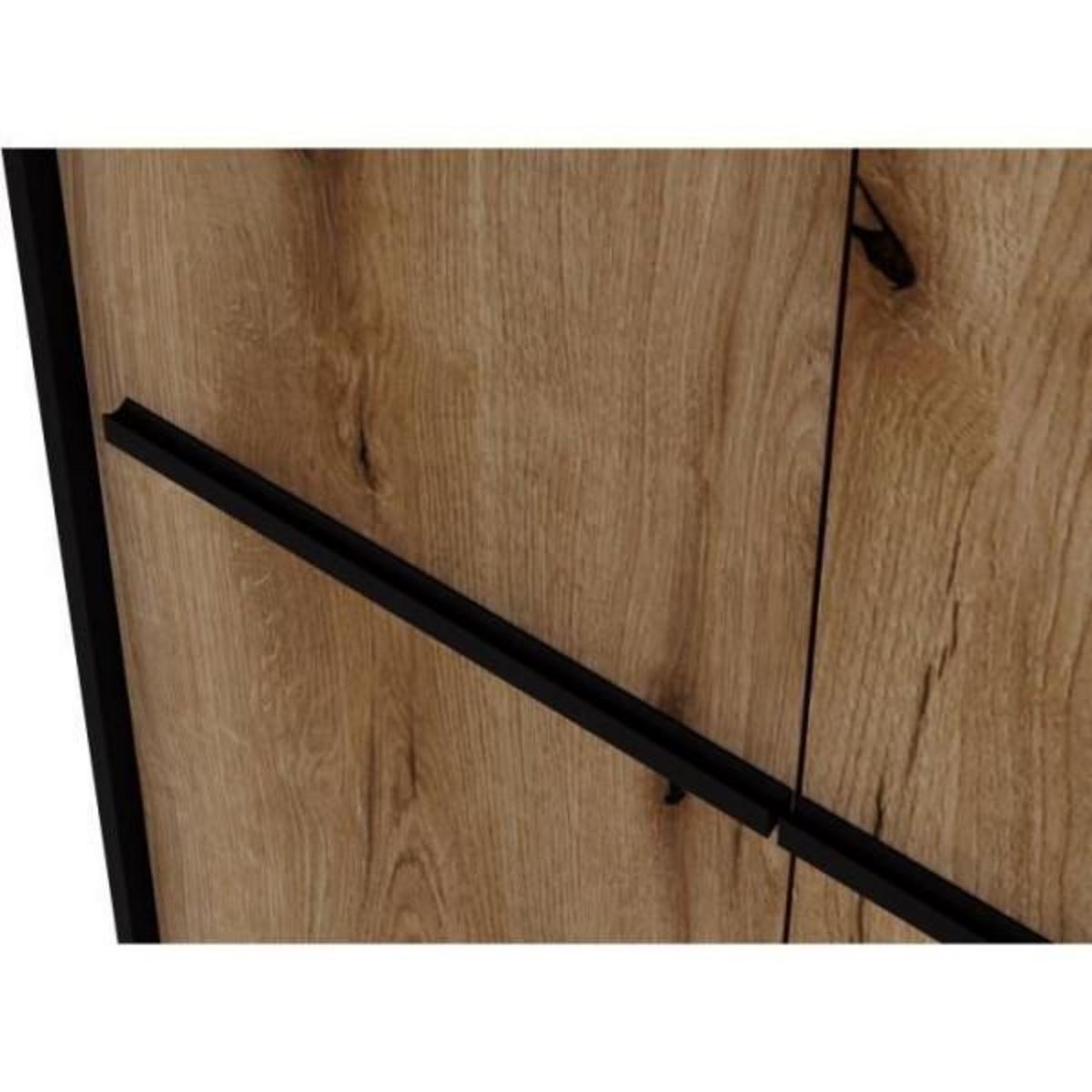 MARKET24 Armoire HEKA 2 portes + 4 tiroirs - Décor noir et chene - L100 x P50 x H180 cm - Fabriqué en Espagne