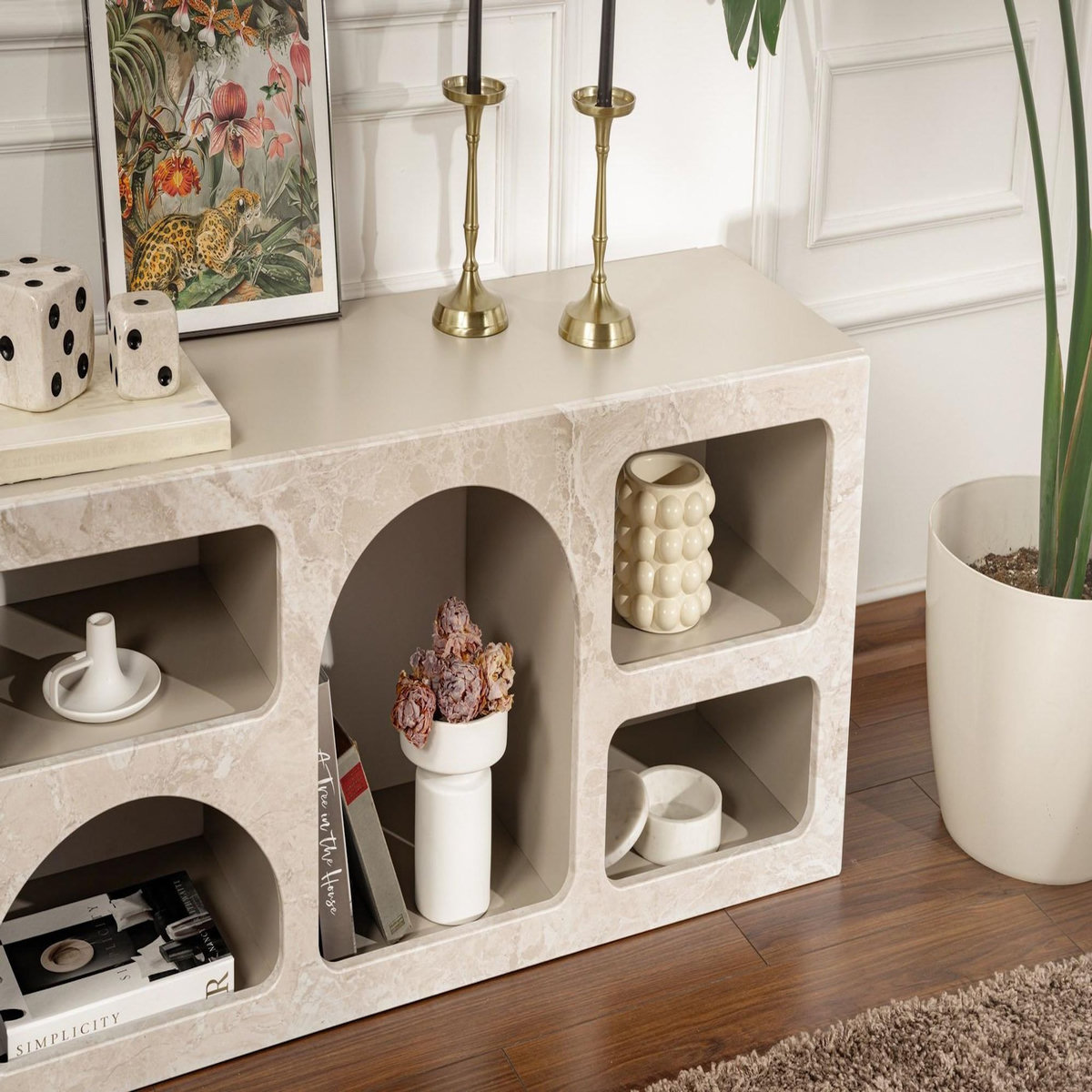 Habitat et Jardin Buffet en bois  Ferlis  - 160 x 40 x 51 cm - Travertin