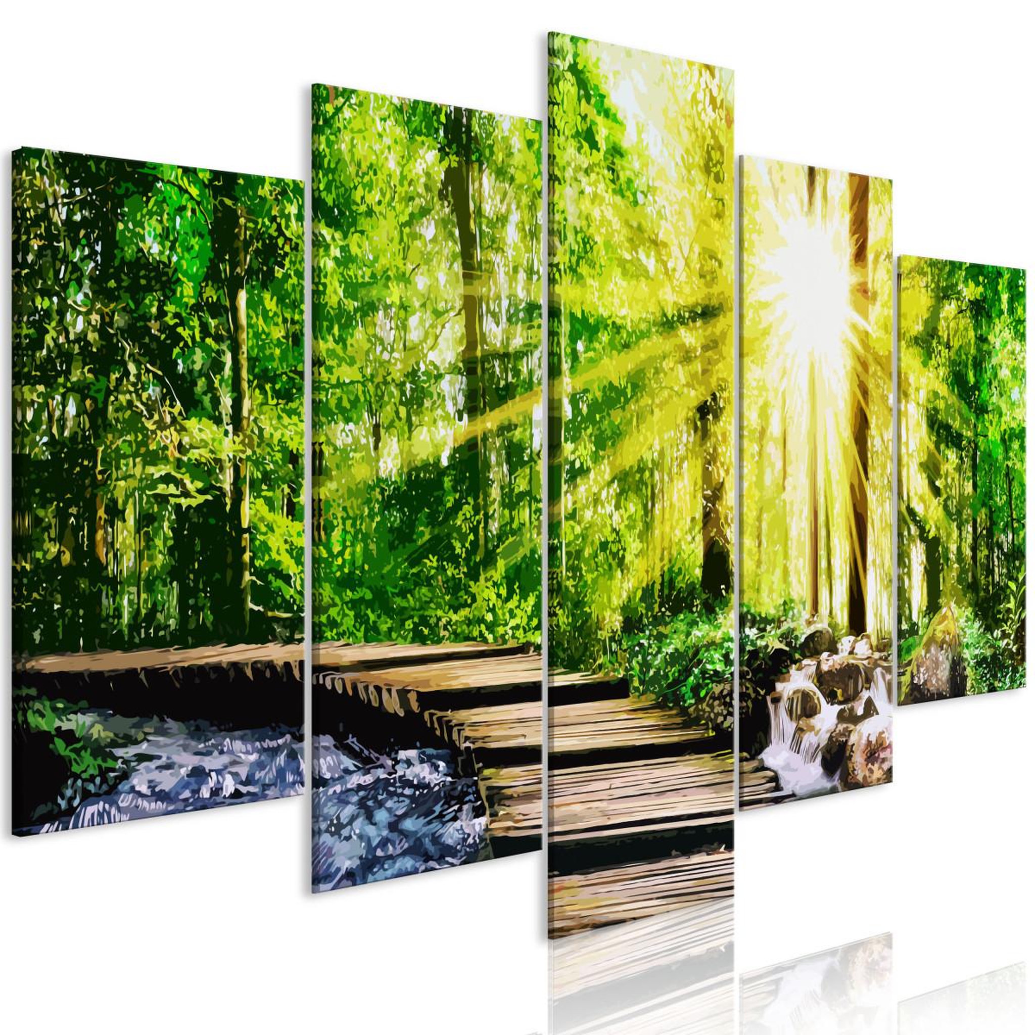 Voir la diapositive 1 : Paris Prix Tableau Imprimé 5 Panneaux  Forest Footbridge Wide