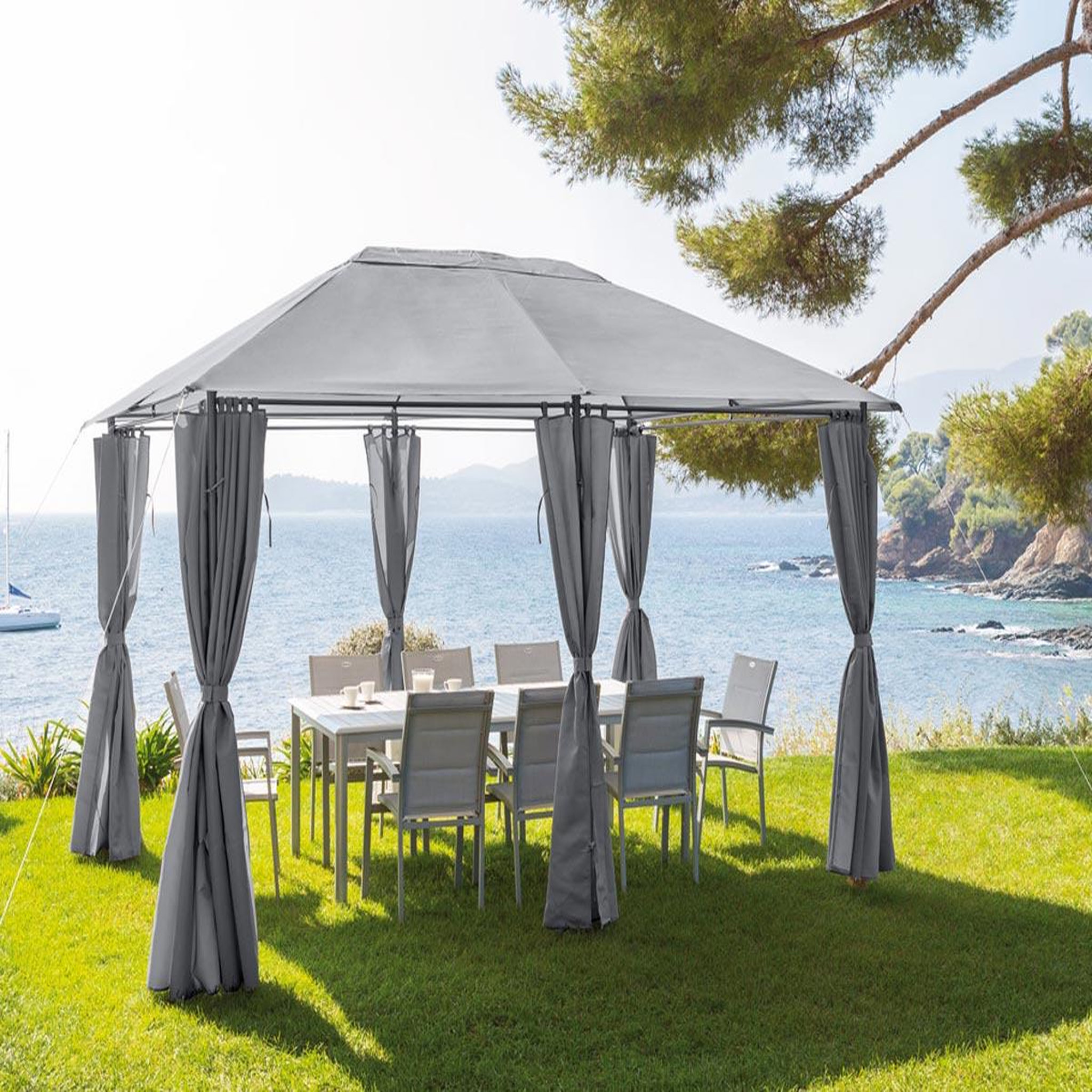 Voir la diapositive 2 : HESPERIDE Tonnelle de jardin Santorini 3 x 4 m Ardoise - Hespéride