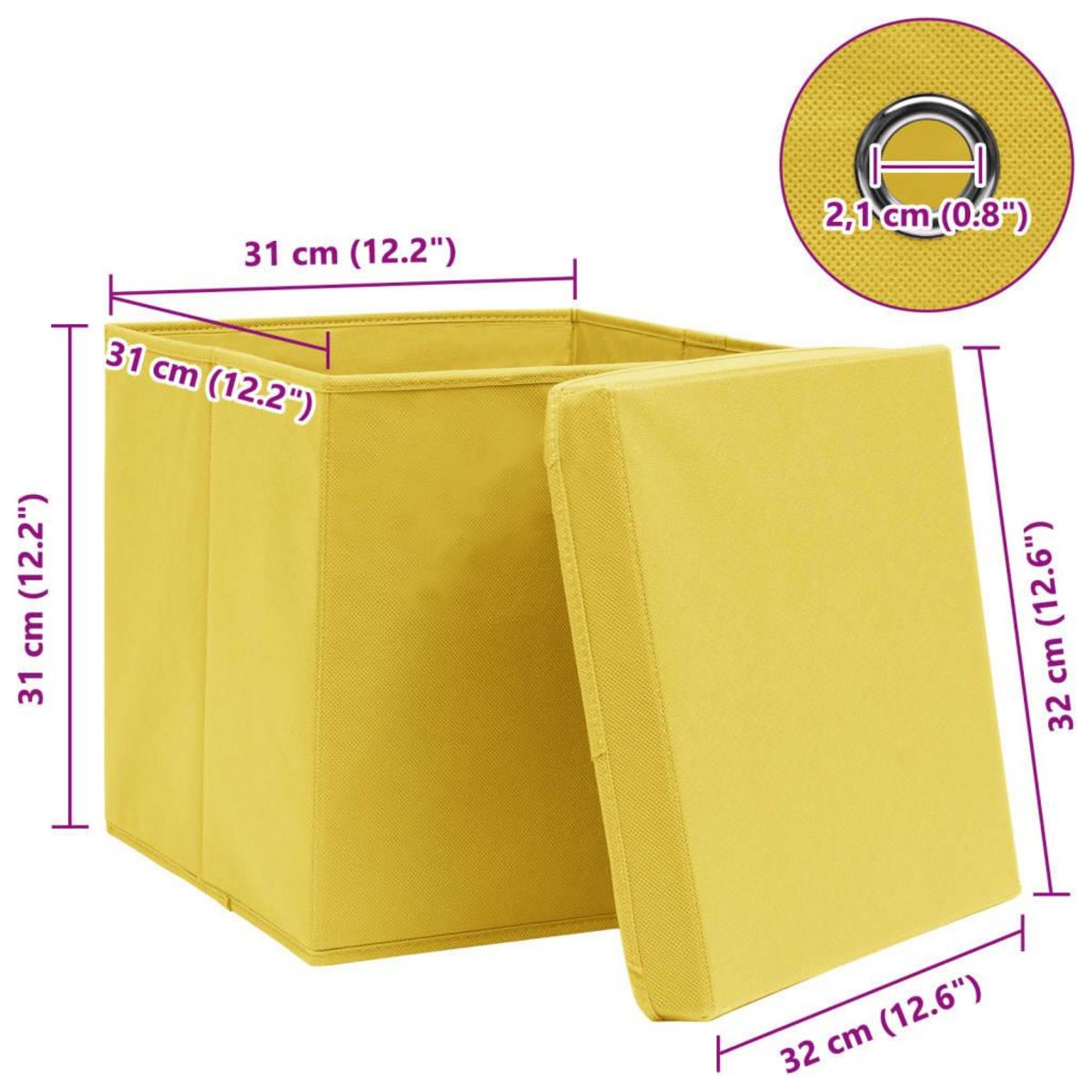 VIDAXL Boîtes de rangement et couvercles 4 pcs Jaune 32x32x32 cm Tissu